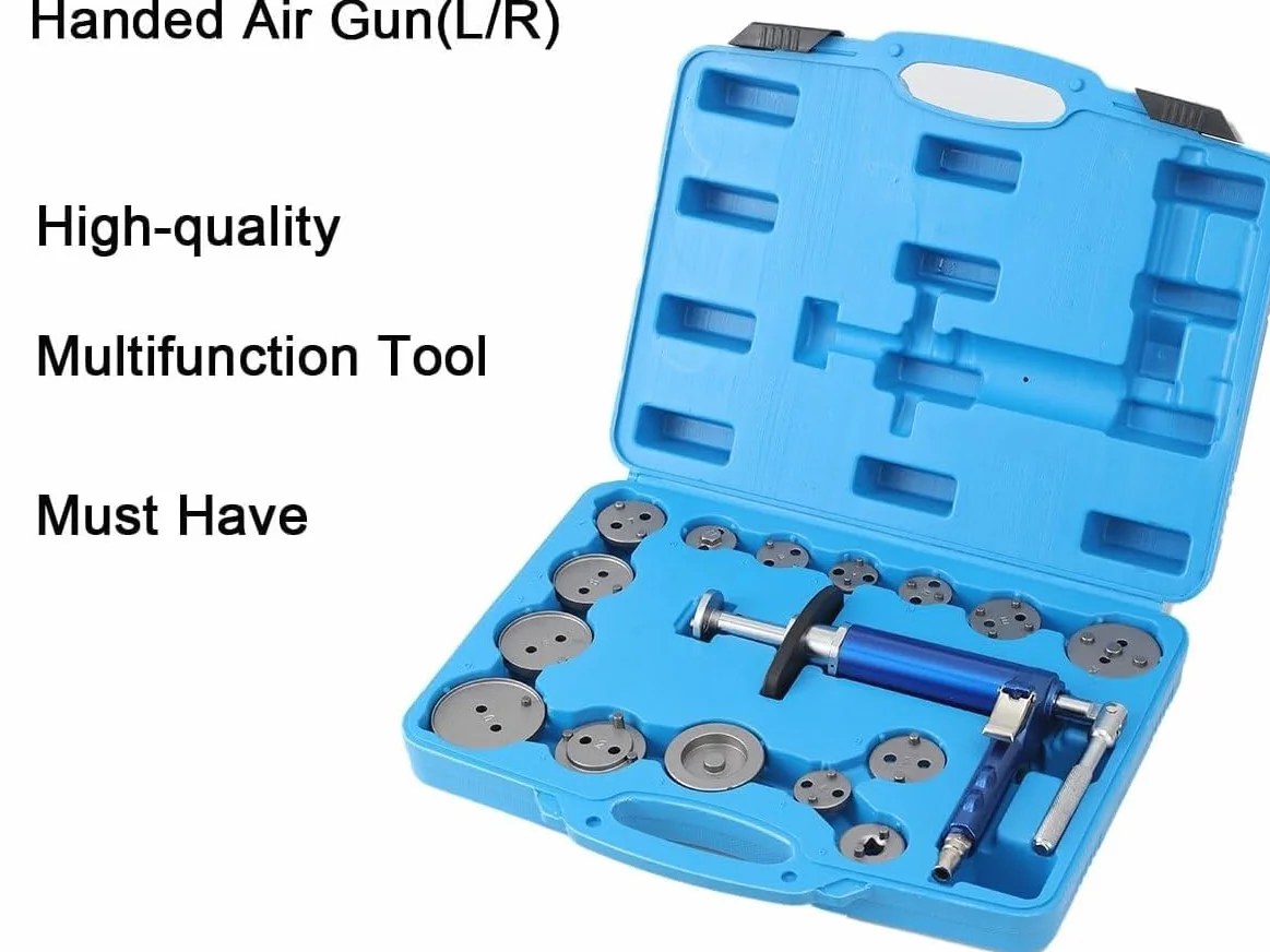ARRETRATORE PNEUMATICO PER PISTONCINI FRENI SMONTAGGIO FRENI DISCHI 16 PZ, Kit 16Pezzi Set di Arretratore Pistoncini Freni e Ripristino Pistone del Freno, Pinza Freno a Disco