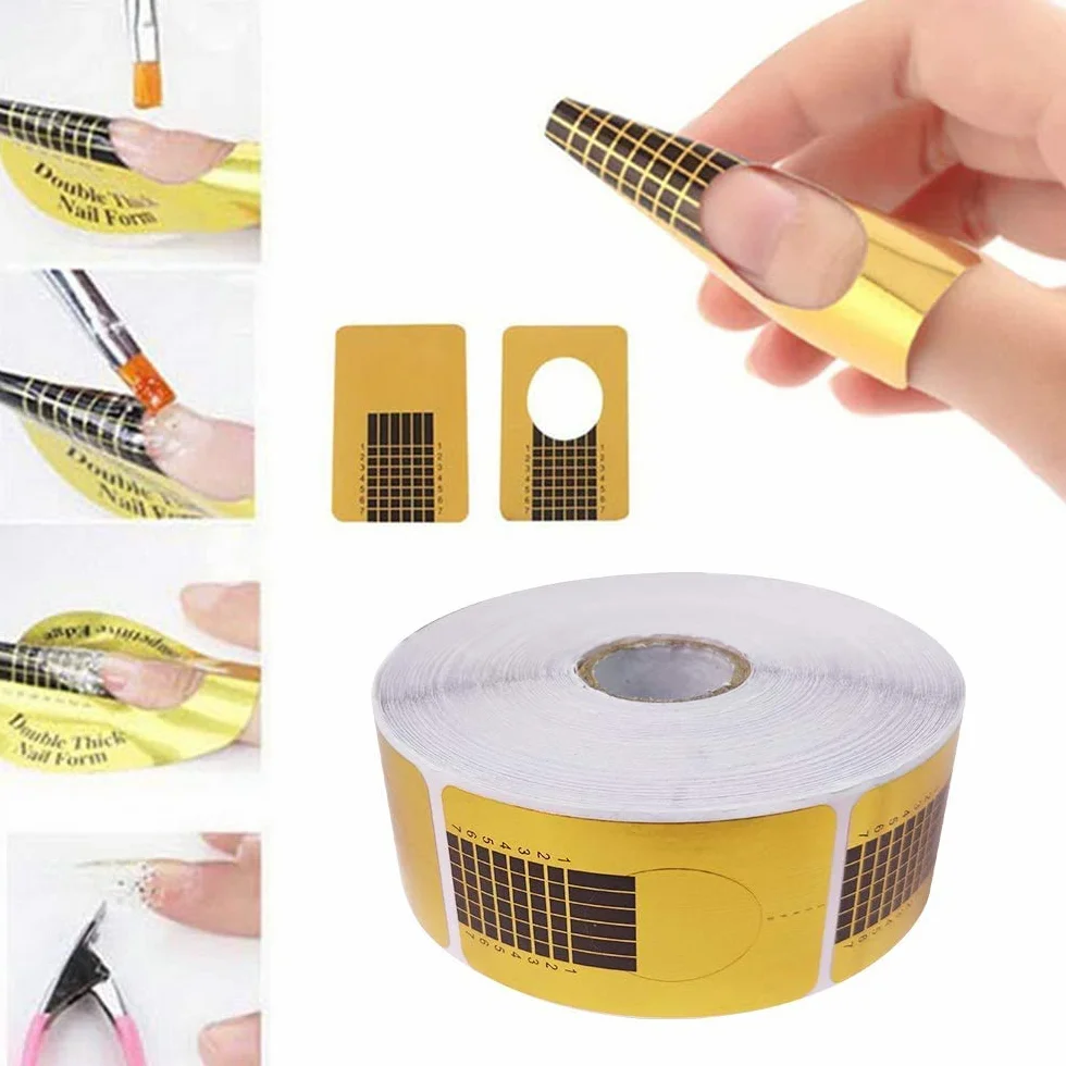 1 rotolo (500 pezzi) stencil per unghie - stencil per unghie autoadesivi stencil per unghie - stencil per modellare modellazione per nail art unghie in gel estensione per unghie artificiali (oro)