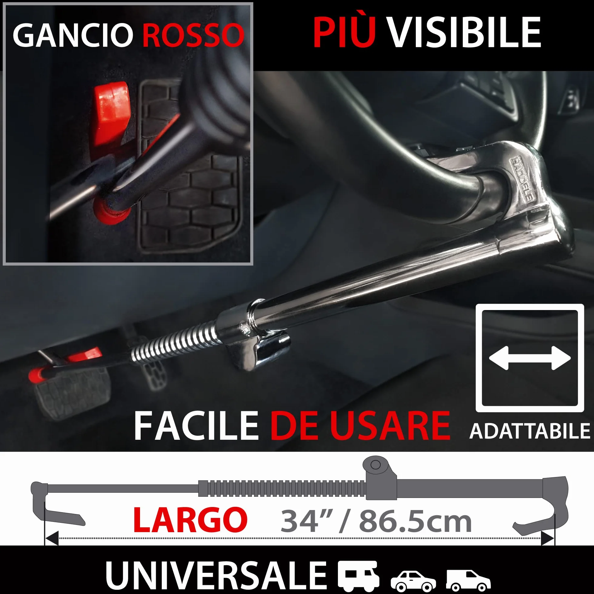 KRASER KR837 Antifurto Auto Blocca Sterzo Pedale Alta Sicurezza Compatta Gancio Telescopico