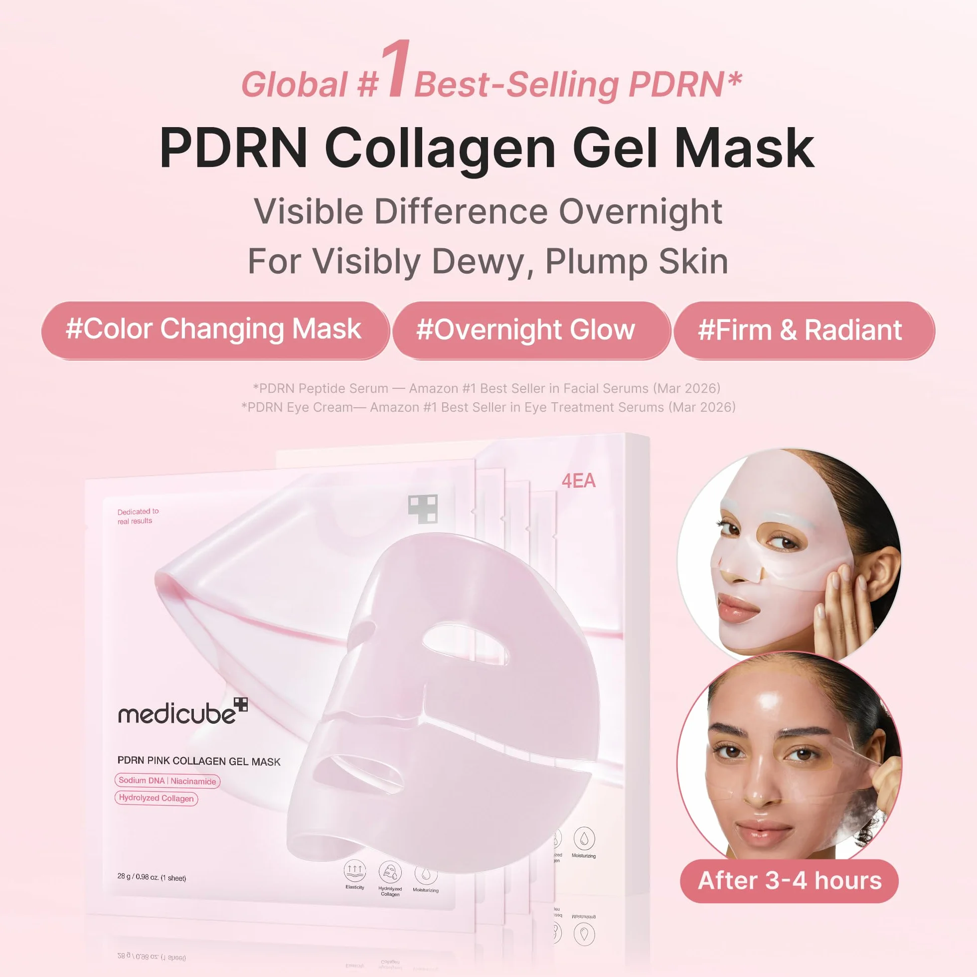 Medicube Salmon DNA PDRN Collagen Gel Mask Night, Luminosa Elastica Idratante Rassodante, 4 Pezzi