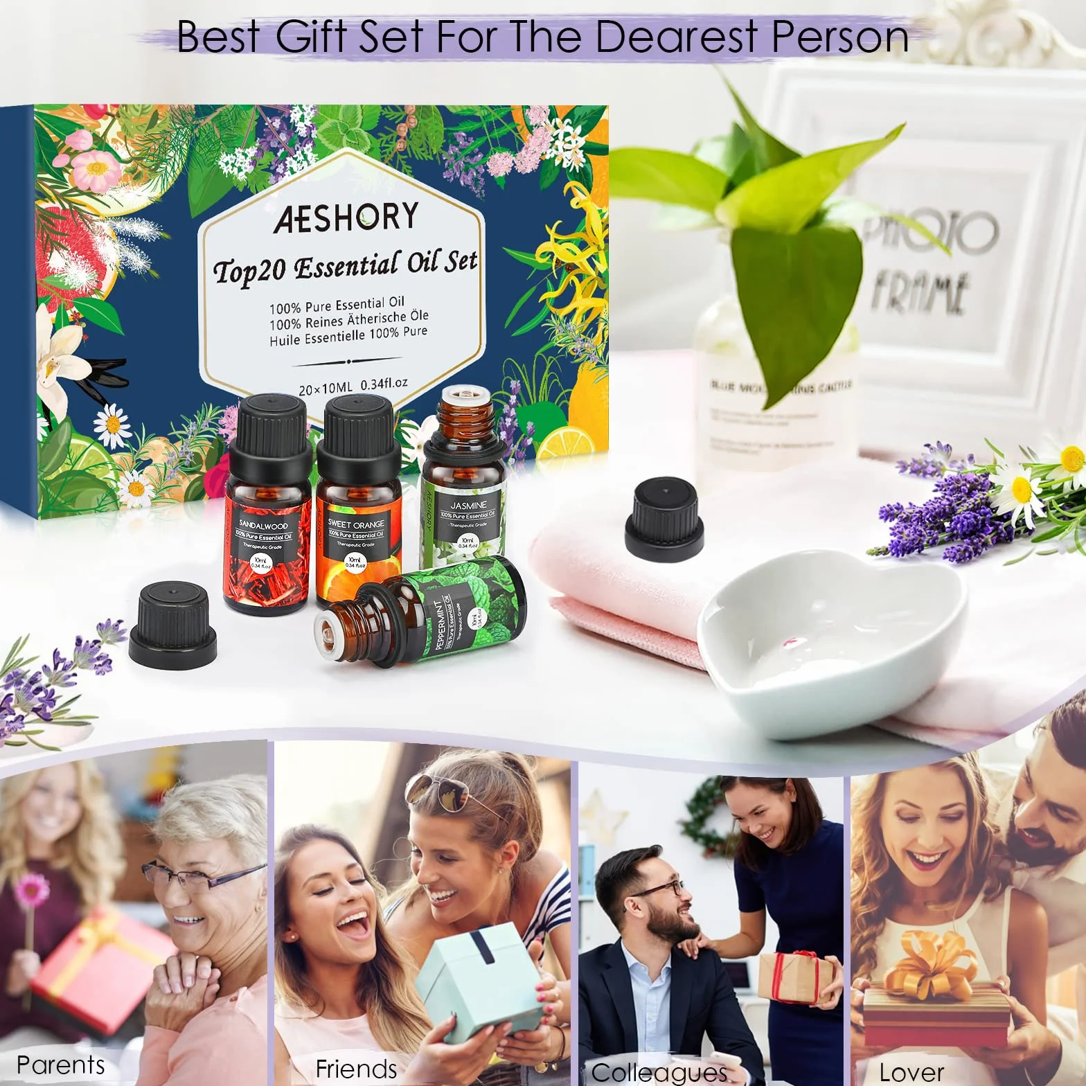 Set di Oli Essenziali 20 x 10ml, Olio Essenziale Puro e Naturale per Diffusori Umidificatore, Aromaterapia