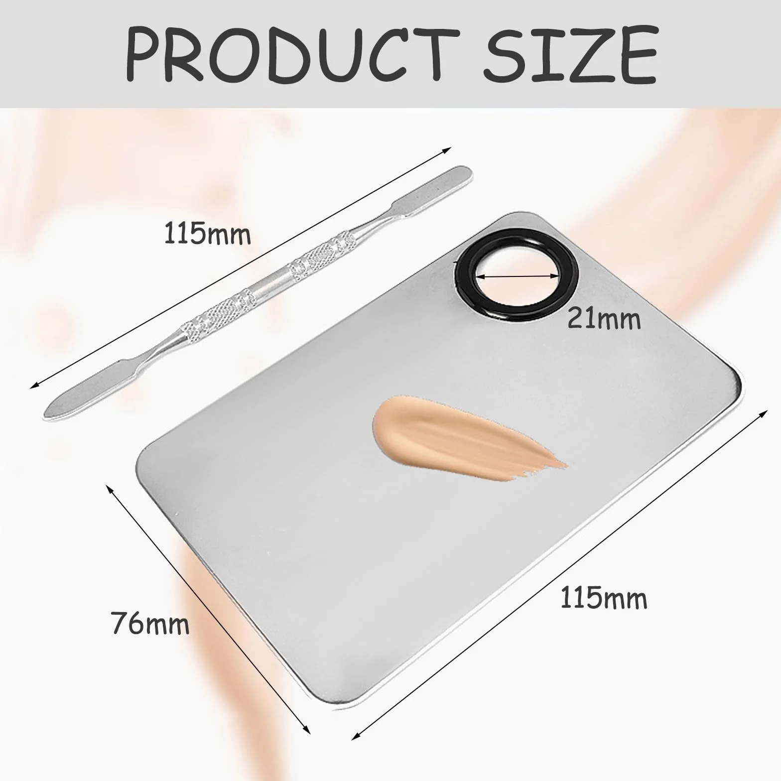 Palette per Miscelazione del Trucco Acciaio Inossidabile Tavolozza di miscelazione con Spatola per Mescolare Fondotinta, Argento