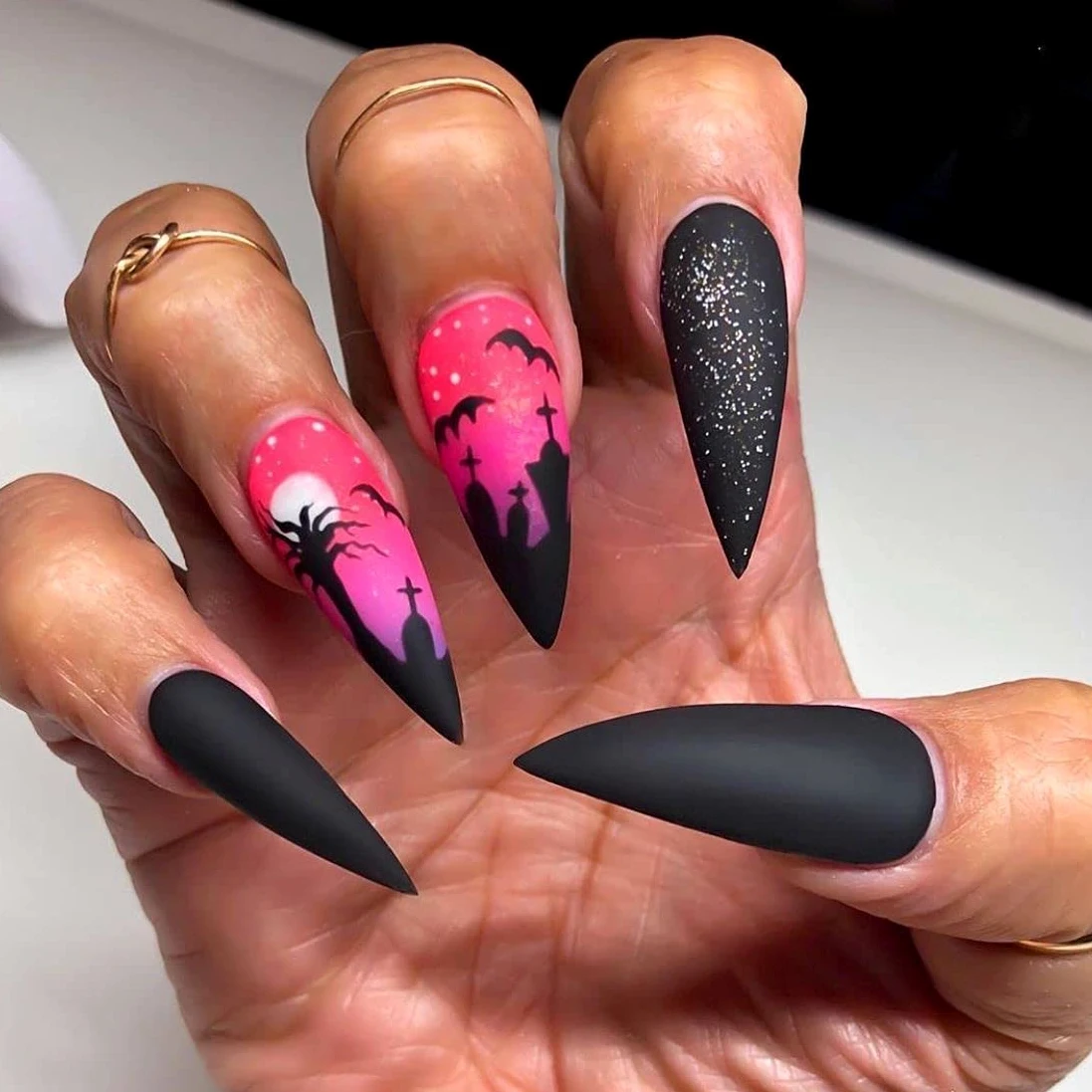 Bling Press on Nails, Unghie finte con finitura riutilizzabile di lusso, Nail Art fatta a mano con design di manicure con licenza (K) (H)