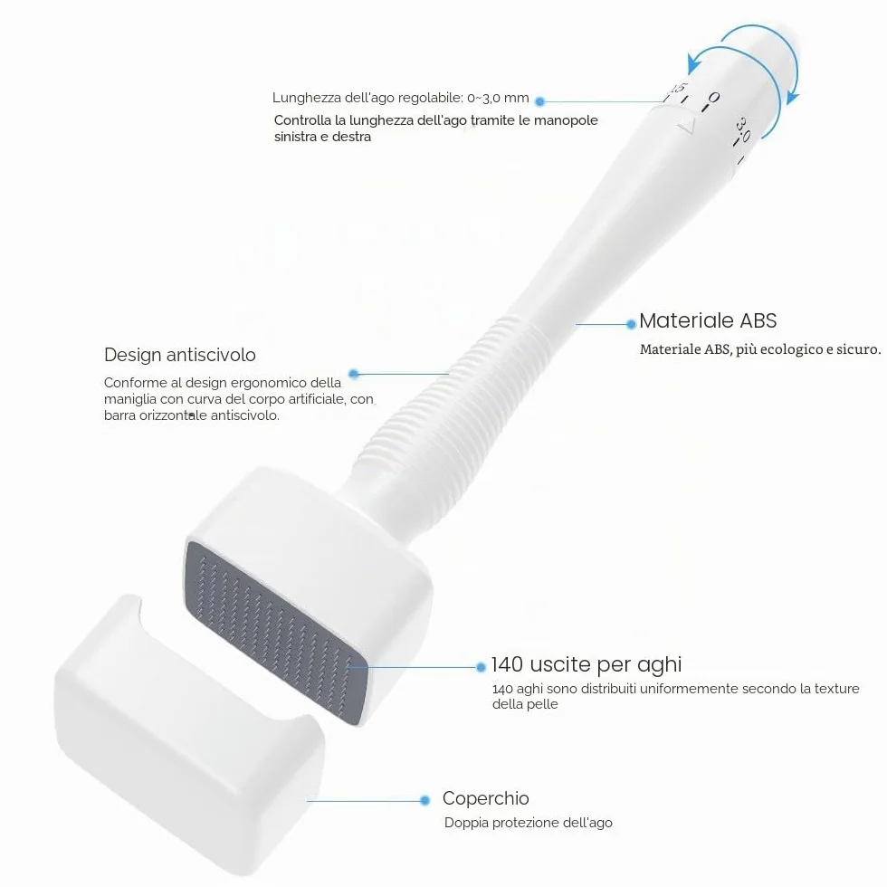 Timbro Dermastamp Derma Stamp Regolabile 0-3 mm Professionale 140 perni Titanio Microneedling per capelli barba viso corpo