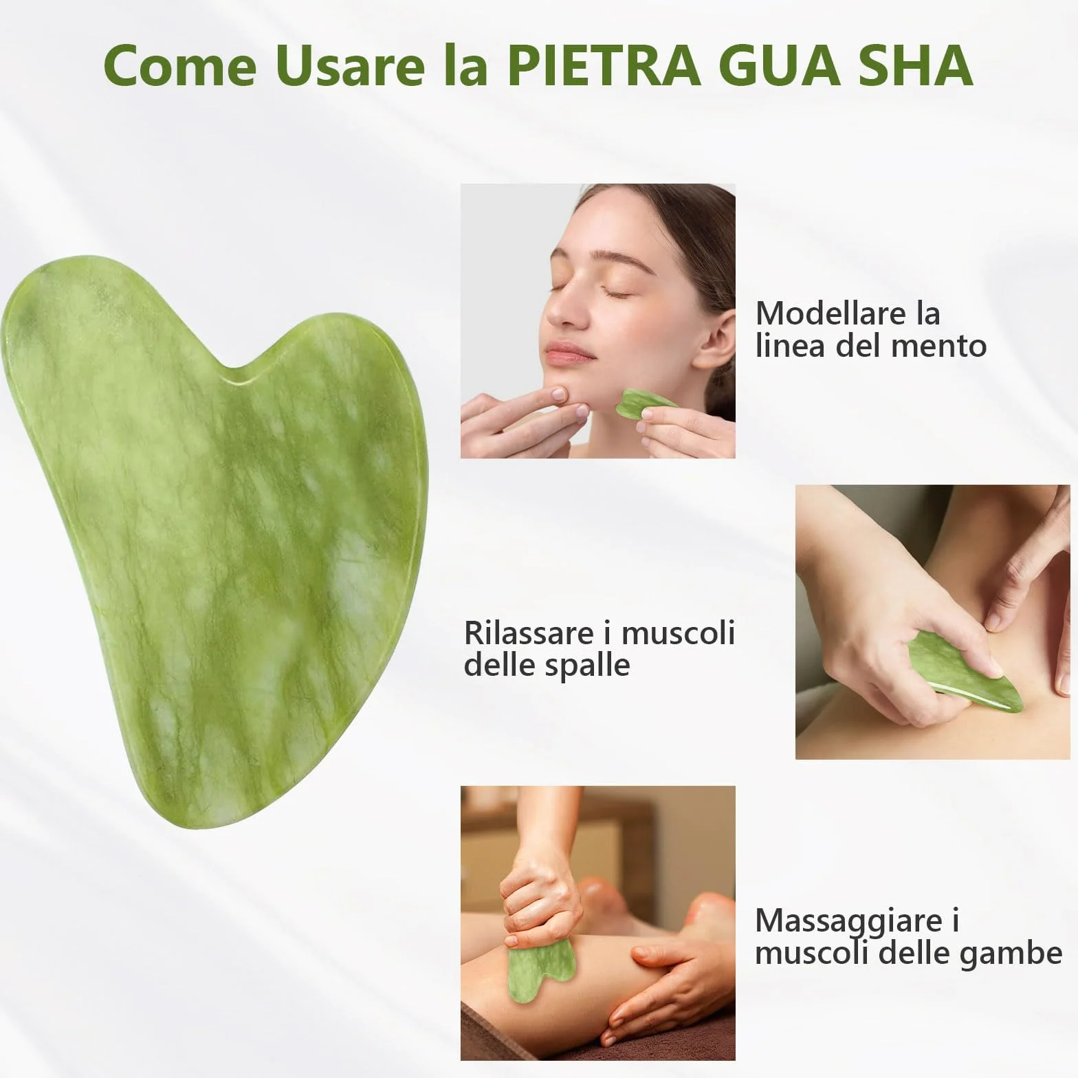 GUGUG Gua Sha Viso Rullo di Giada Massaggiatore per Lenire la Pelle