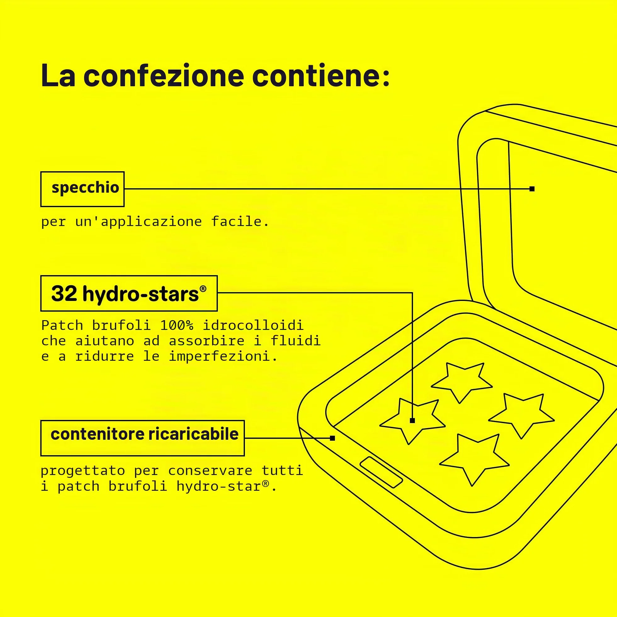Starface Hydro-Stars Big Yellow, Cerotti per brufoli idrocolloidali, assorbono i fluidi e riducono l’infiammazione, a forma di simpatica stella, vegani e non testati sugli animali (32 pezzi)