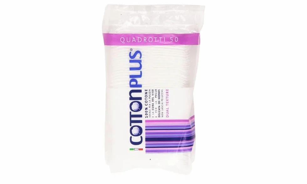 Cotton Plus QUADROTTI 50 pz. - LINEA BEAUTY | QUADROTTI 100% PURO COTONE | Dischetti struccanti per la pulizia del viso soffici e resistenti.