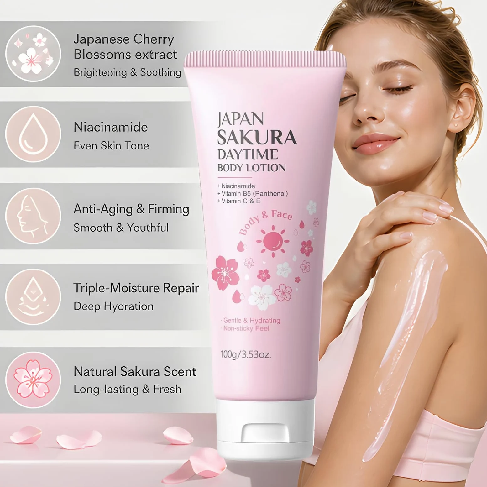 Giapponese Fiori di Ciliegio (Sakura) Illuminante Corpo Lozione - Rassodante e Anti-invecchiamento Idratante Quotidiano, Donne Pelle Secca Serraggio Profumato Idratante Crema (5 pezzi)