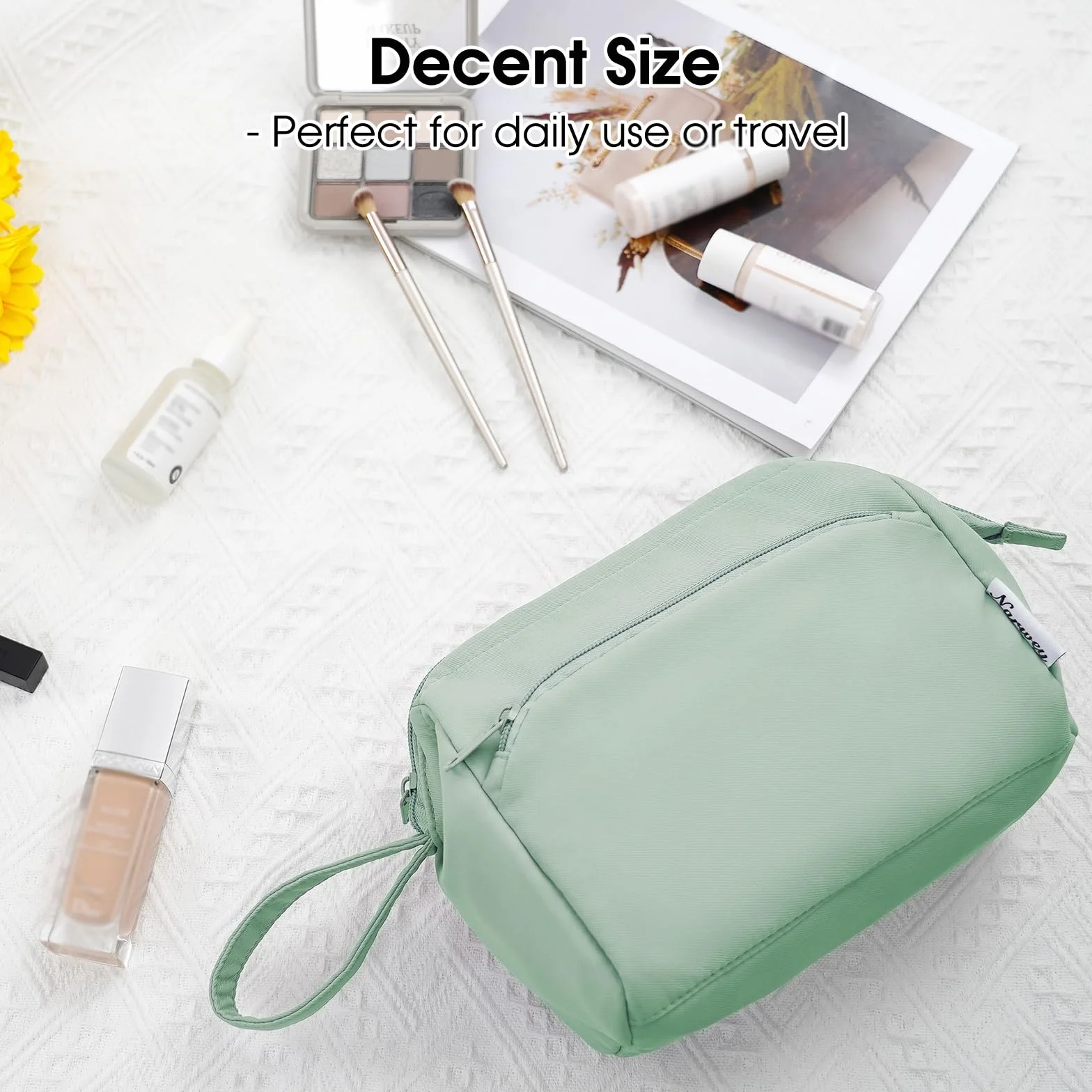Narwey Spalancato Porta Trucchi Trousse Trucchi Donna Organizer, Beauty Case da Viaggio Donna Pochette Trucchi Make up Bag (Menta Verde)