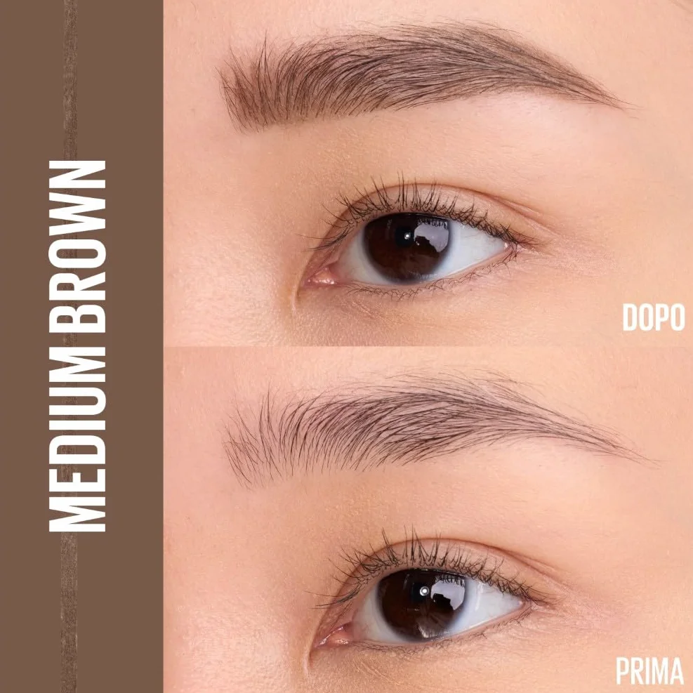 Maybelline New York Matita per Sopracciglia, Sopracciglia Definite, Formula Che Non Si Sfalda, Con Punta di Precisione e Pettinino, Brow Ultra Slim, Tonalità Medium Brown, 7,2 g