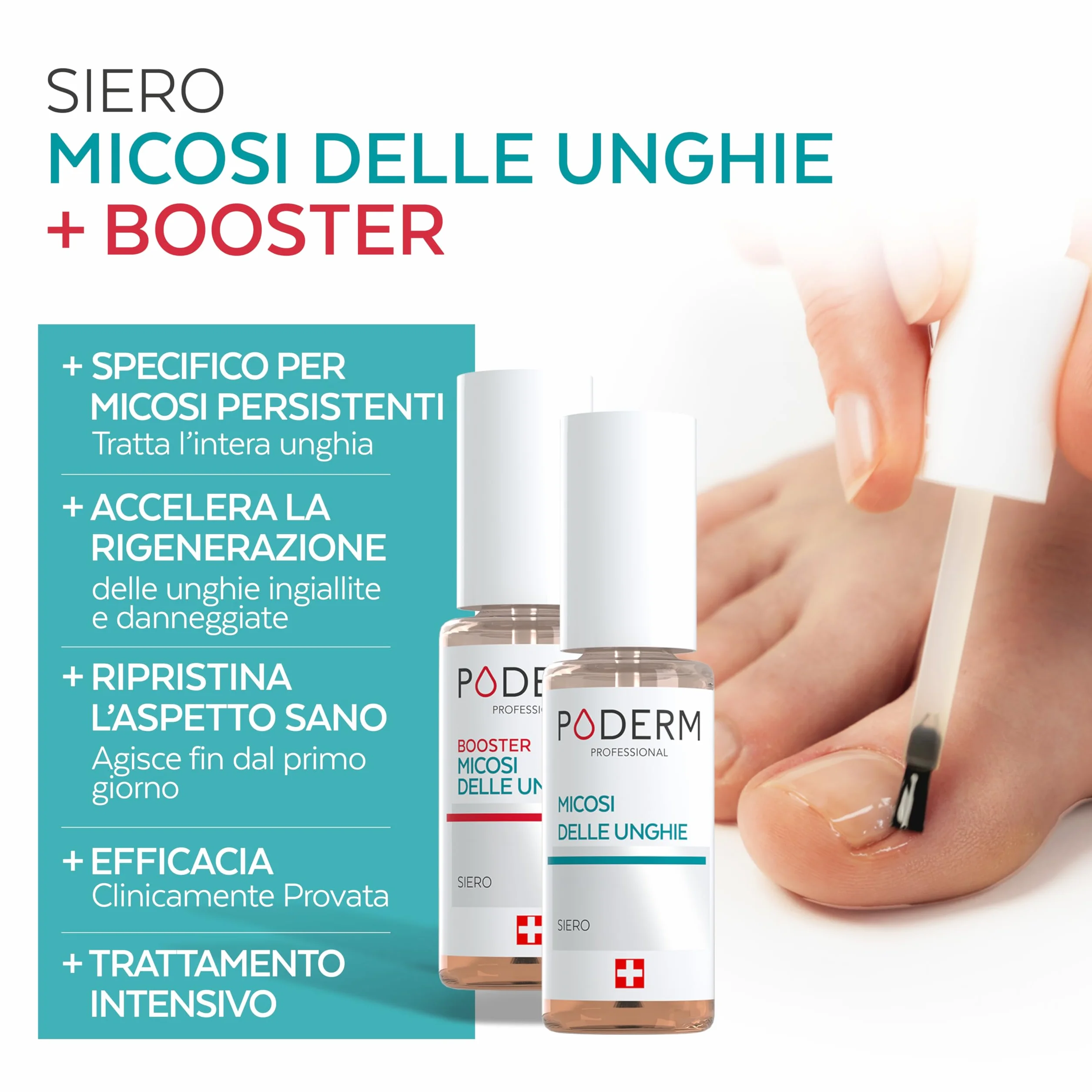 PODERM 2in1 Trattamento Micosi delle Unghie dei Piedi Pack Duo Siero Booster 100% Naturale
