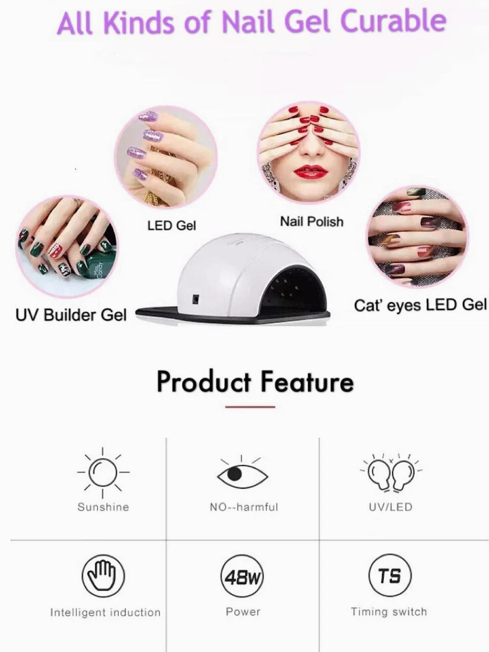 Ruihua Lampada Professionale per Unghie 2 in 1 UV/LED 48 W, Portatile rapida Polimerizzazione nuova Versione per Asciugare unghie delle dita dei piedi e delle dita,Articoli da regalo