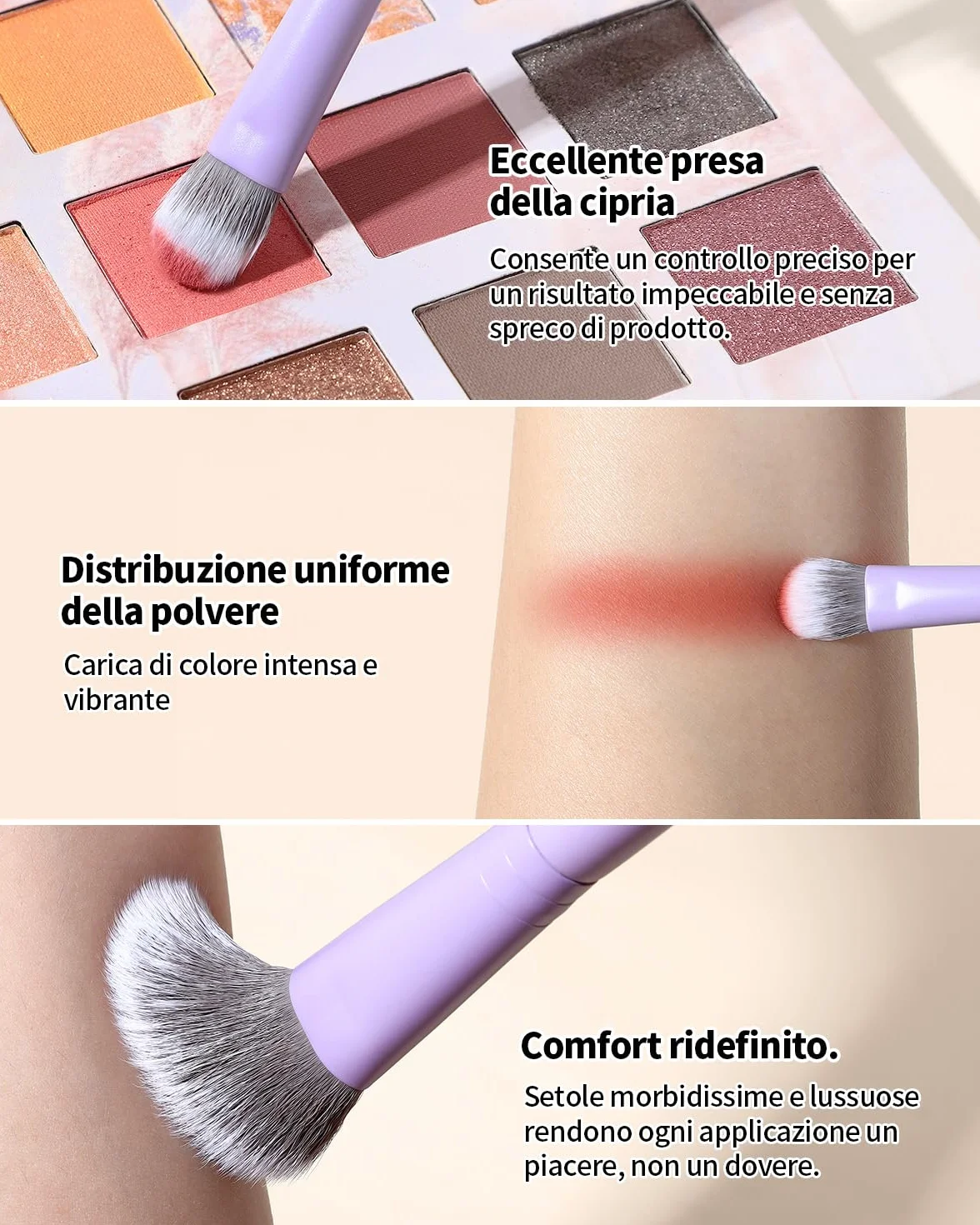 EIGSHOW Set di 5 pennelli da trucco con setole infuse agli ioni d'argento, pennelli da trucco professionali essenziali per il viso completo, per cipria, fondotinta, ombretto, eyeliner, correttore