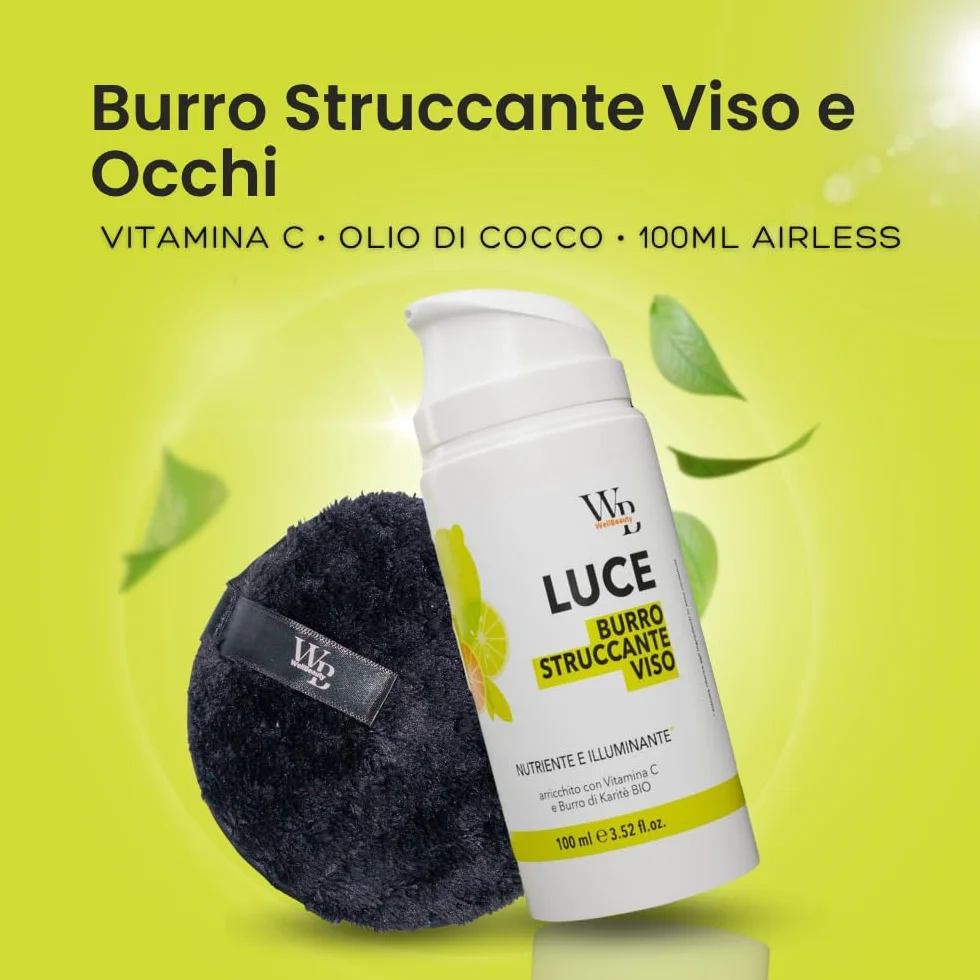 WELLBEAUTY Burro Struccante 100ml, Detergente Viso e Occhi, Airless, Cleansing Balm, Olio Di Cocco, Pelli Sensibili