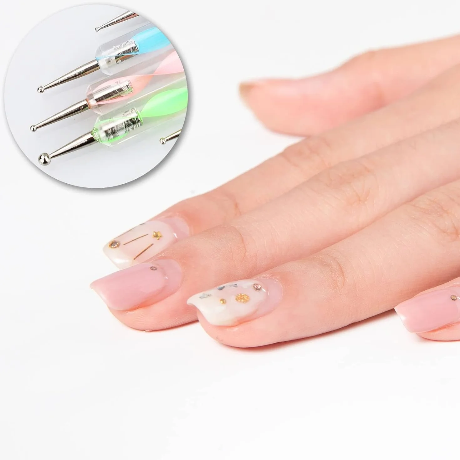 5 pezzi Dotting Pen, Pennelli Nail Art, nail art pens, doppia punta, con 1 pezzo di 5 g piccolo flacone rotondo, per nail art, fai da te, nail design, salone di bellezza, salone di manicure