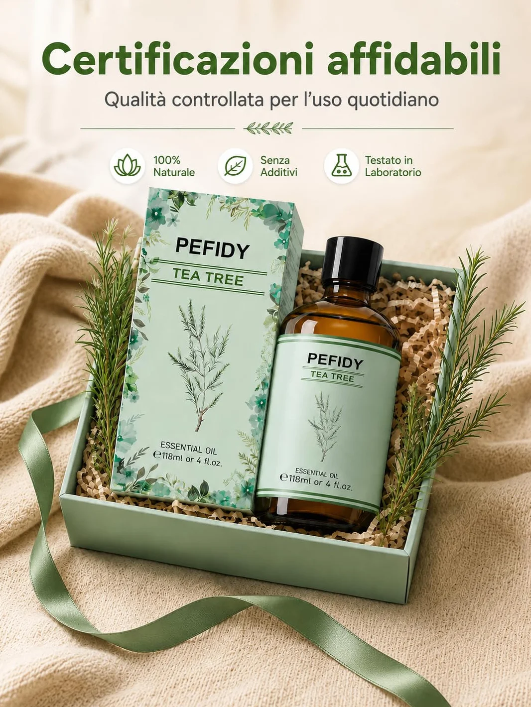 Olio Essenziale di Tea Tree 118ml, Olio di Melaleuca Alternifolia Distillato a Vapore, con Contagocce