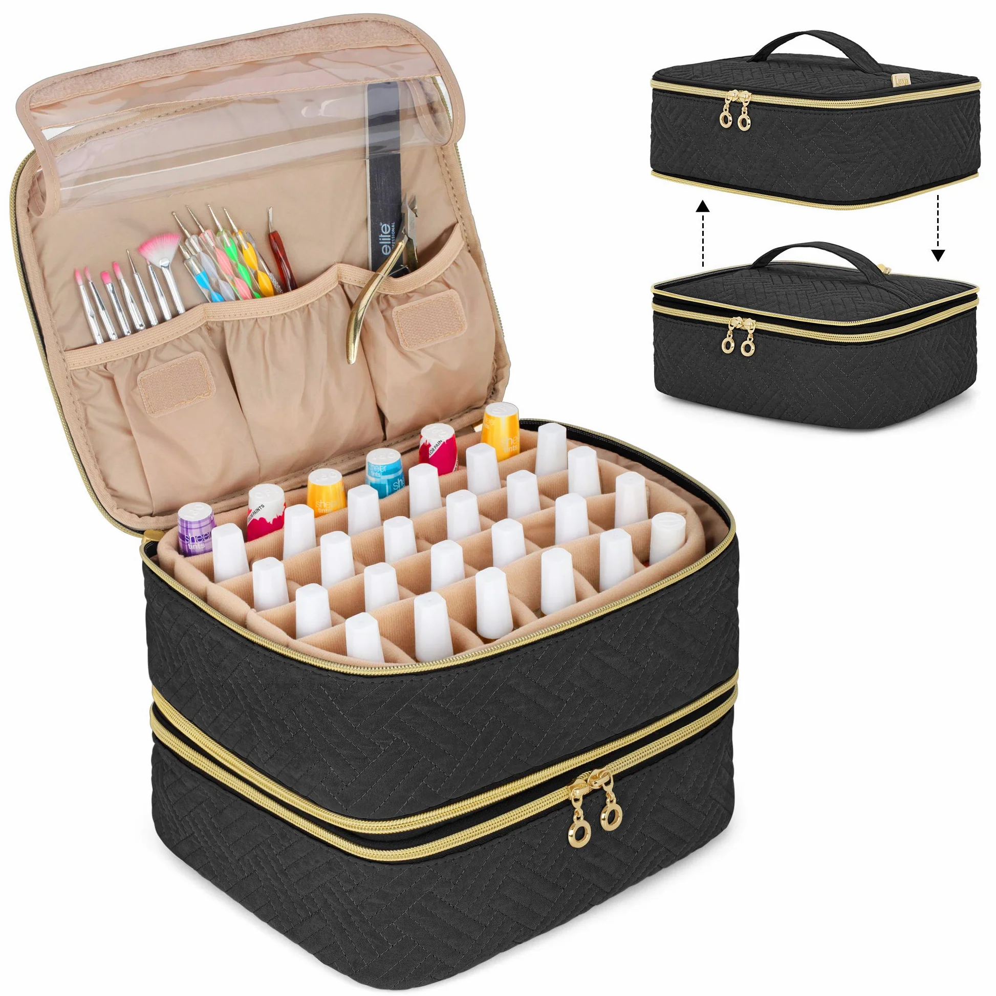 Luxja Organizer per Smalti per Unghie Staccabile a 2 Strati | Valigetta Porta Smalti per 60 Bottiglie (15 ml - 0,5 fl. oz), Borsa Organizer per Smalto