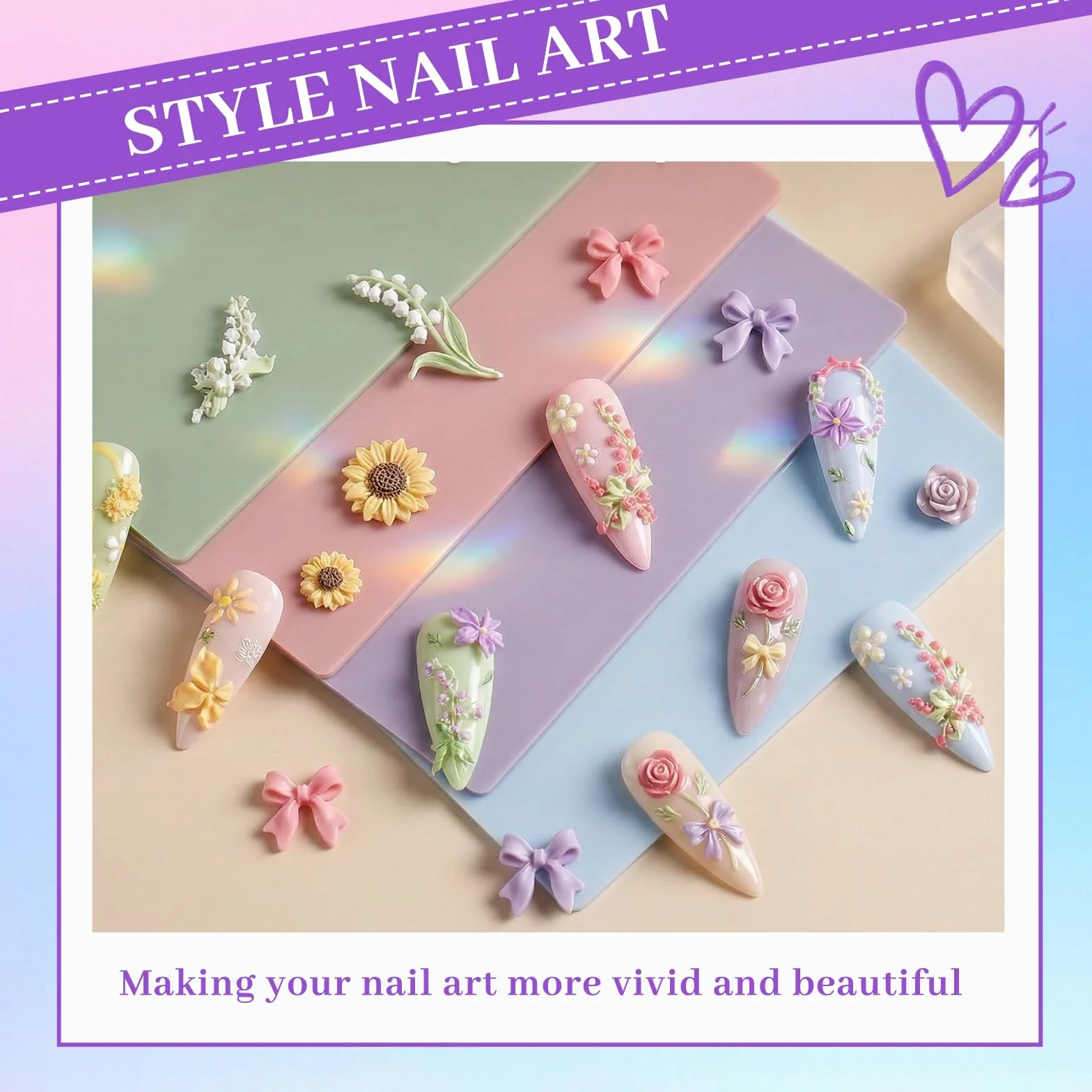 Nails Mold, set da 4 pezzi di timbri per unghie per disegno nail art con stampi in silicone 3D con fiori, stamping templates per unghie