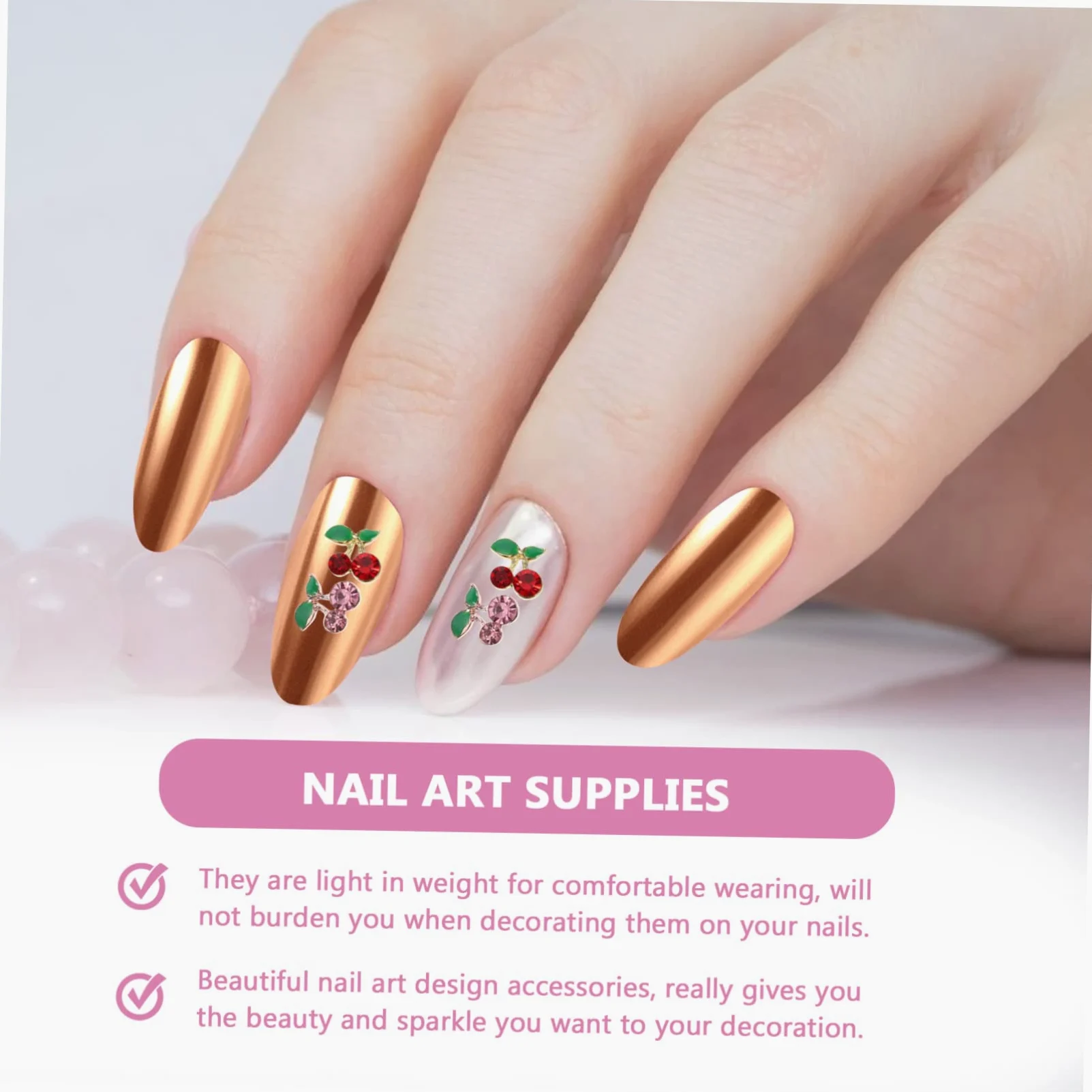 FRCOLOR 2 Set Di Ciondoli Per Unghie Alla Moda Con Ciliegie E Strass Per Nail Art Da Donna 60 Pezzi*2