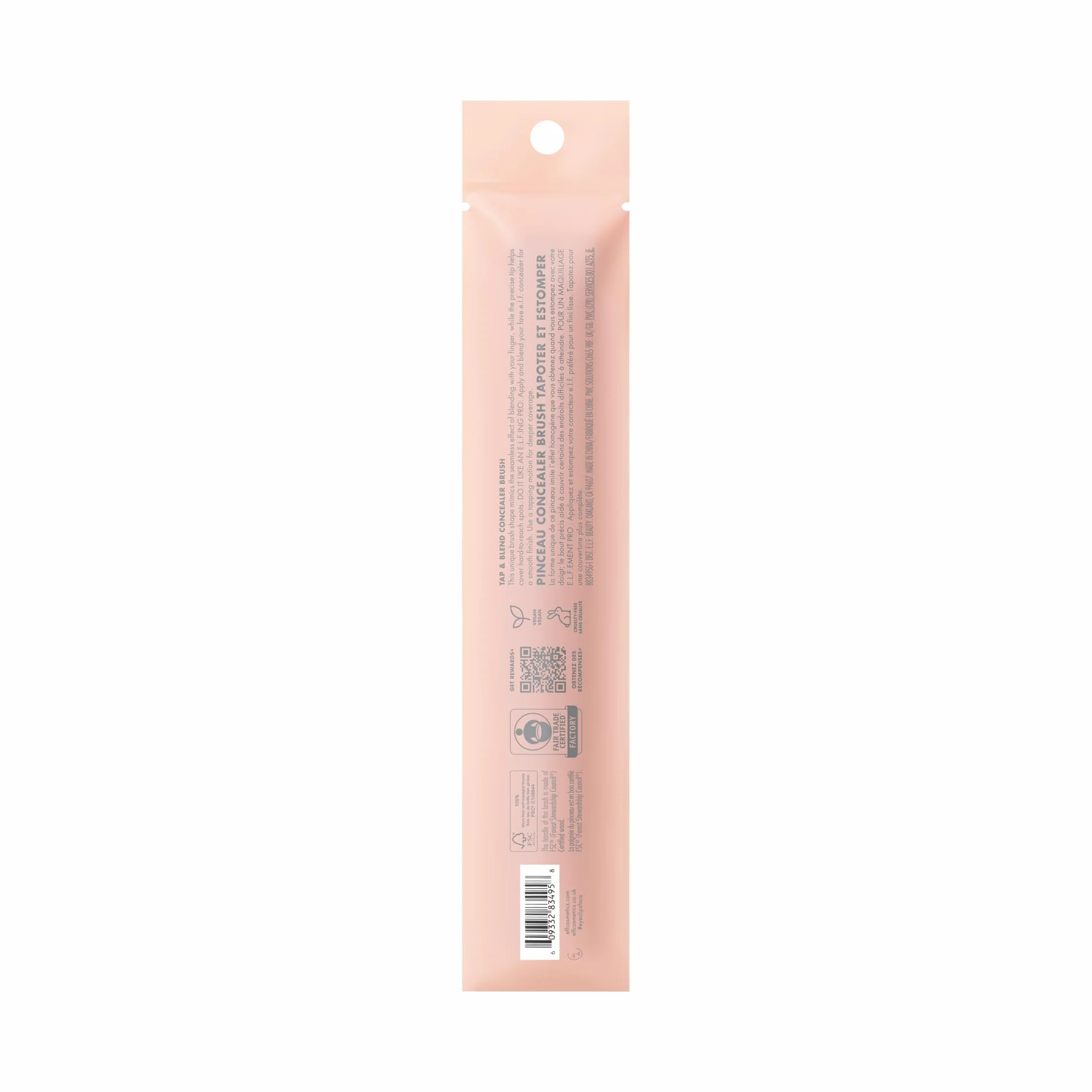 Tap & Blend Concealer Brush di e.l.f., pennello con punta di precisione, copre imperfezioni e macchie scure creando un finish effetto aerografato, sintetico, vegano e non testato sugli animali
