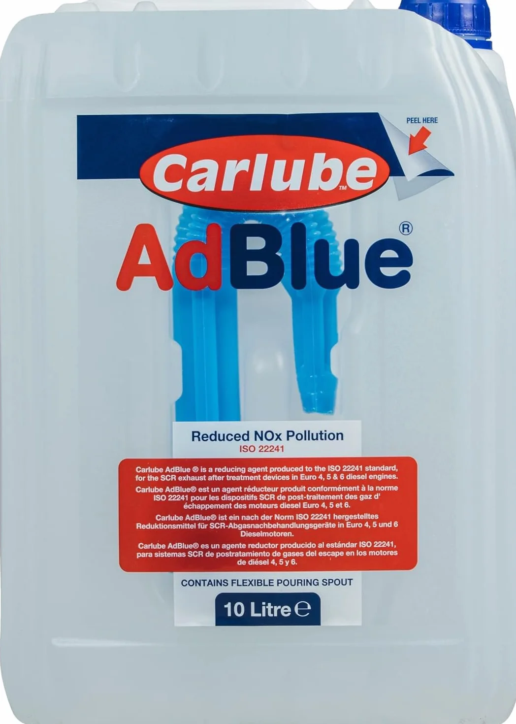 Carlube AdBlue 10L con Beccuccio Integrato Antigoccia, Fluido AUS32 per Motori Diesel Euro 4 5 6, Compatibile SCR, Riduce Emissioni NOx, Conforme ISO 22241