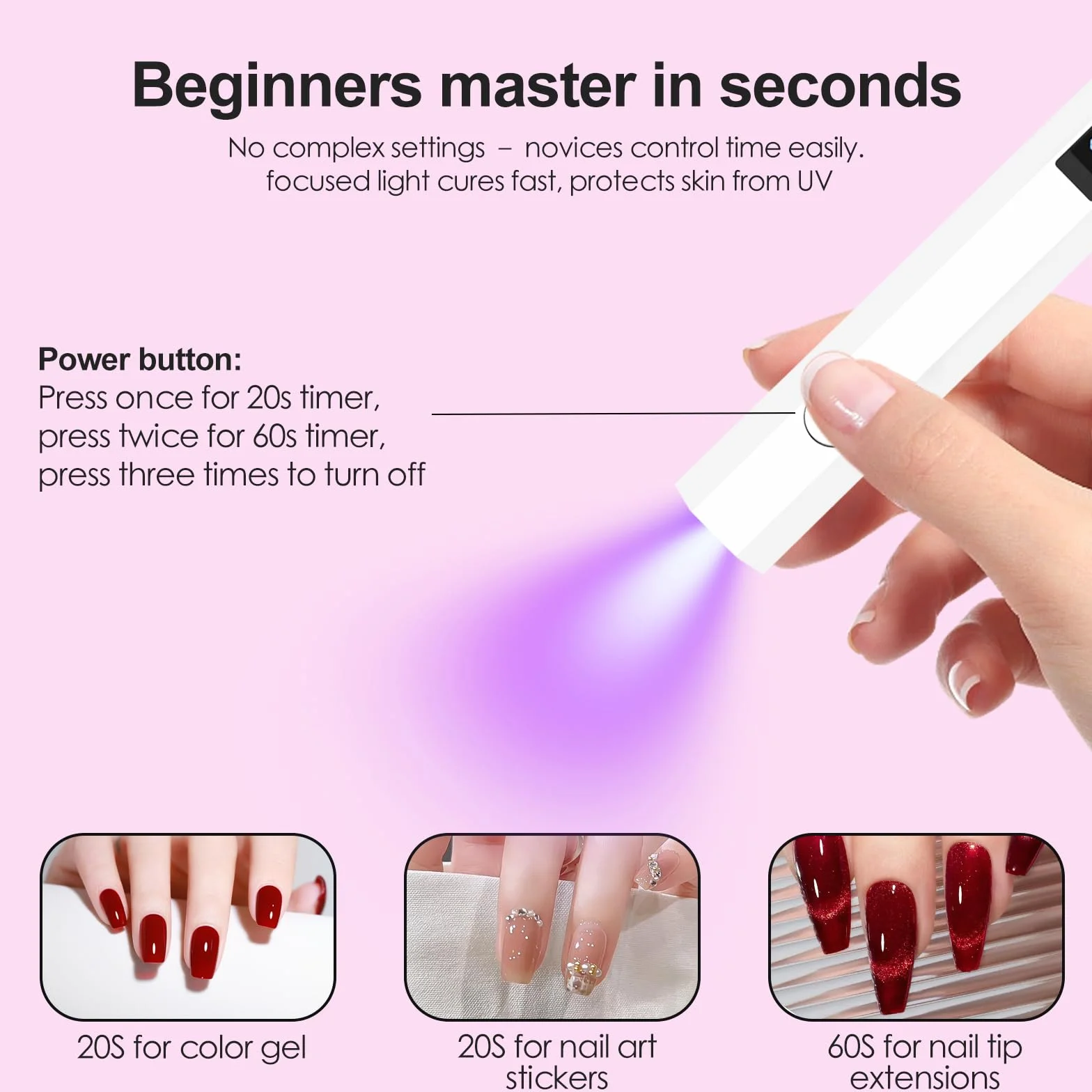 Lampada UV LED Unghie 3W Mini Portatile USB Ricaricabile Penna Asciuga Unghie Salone Casa Bianco