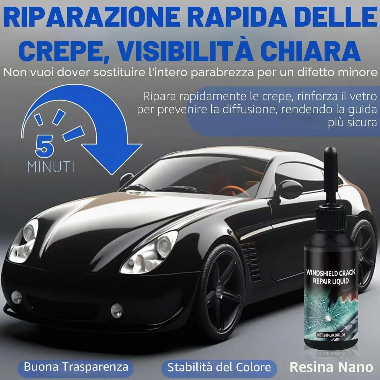 Kit di Riparazione del Vento Cracking per Chip e Cracks, Kit di Riparazione per Auto Windshield Crack Repair Liquid for Cracks, Kit di Riparazione del Chip Rock Windshield (1)