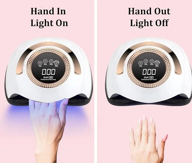 Lampada UV LED per unghie, 268W Luce di polimerizzazione rapida per unghie con 66 LED Sensore automatico, Manico portatile per unghie, 5 impostazioni di timer, spazio più grande (02#Oro)
