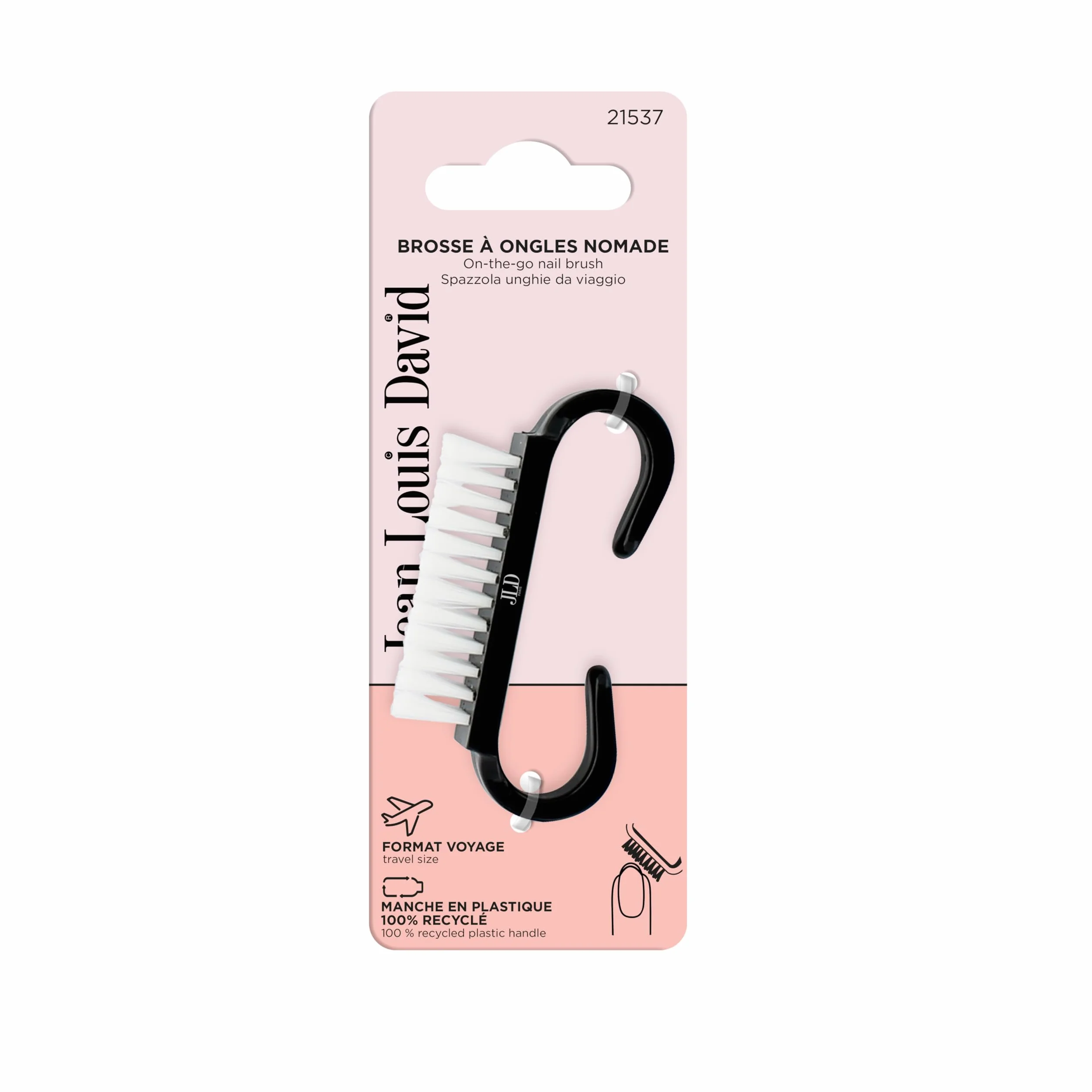 JEAN LOUIS DAVID - Spazzola per unghie, impugnatura semplice, formato compatto e portatile, manico in plastica riciclata al 100%, perfetta manicure