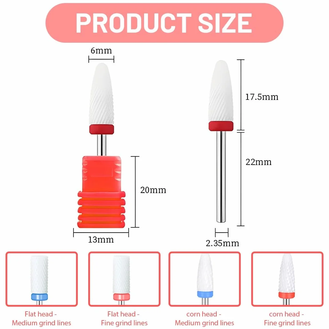 Set di 4 Punte Fresa Unghie in Ceramica per Manicure Pedicure Professionale, Rimozione Gel e Cuticole