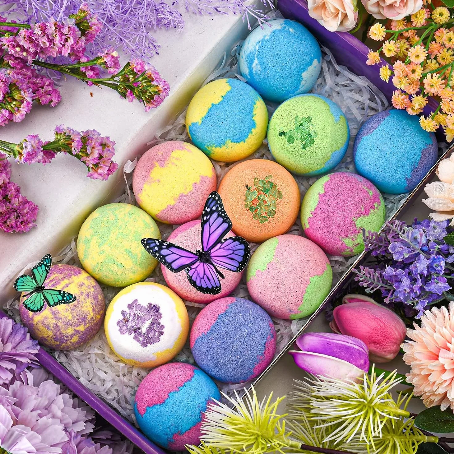 Bombe da Bagno, DUAIU Bombe da Bagno Profumate per Bambini, 14 x da Bagno Set Regalo con Olio Essenziale per Donna, la Festa Della Mamma, San Valentino