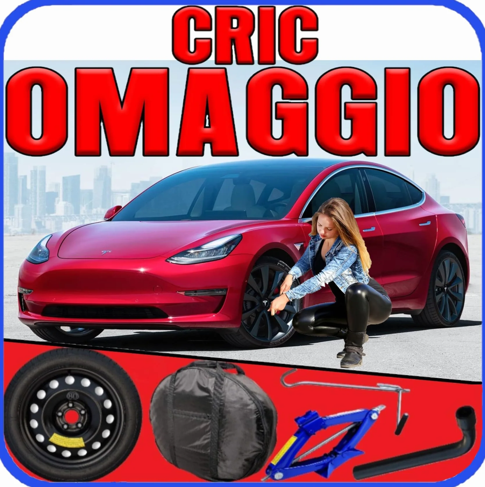 Ruotino Di Scorta Per Tesla Model 3 125/80 R18 5 Fori Da 2017 a 2024 Con Kit Accessori