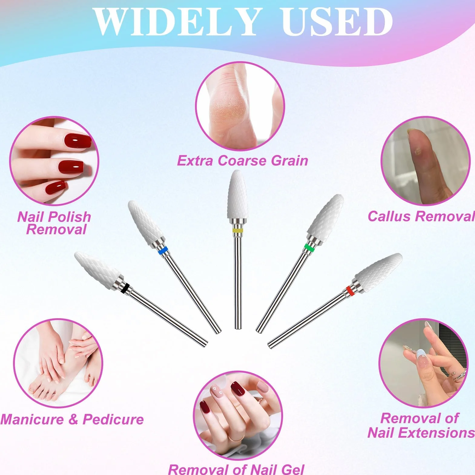 Set di Punte per Unghie in Ceramica Professionale 3/32'' Forma di Mais per Lucidatura Acrilico e Gel Kit 5 Pezzi