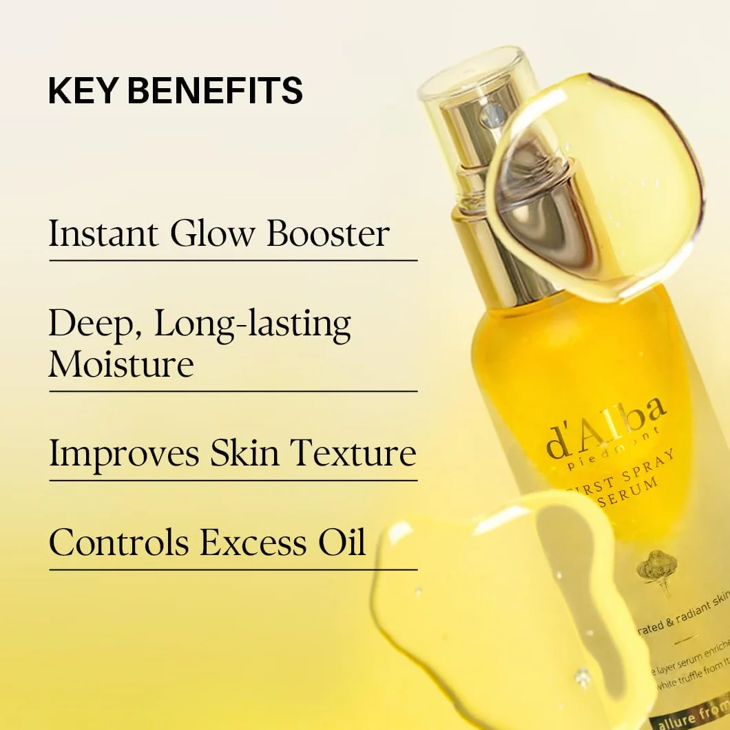 d'Alba Siero First Spray Serum al Tartufo Bianco Italiano, Skincare Cura della Pelle Vegana, Spray Viso Idratante e Illuminante per la Pelle Luminosa, Cura Coreana Completa Tutto in uno (100ml)