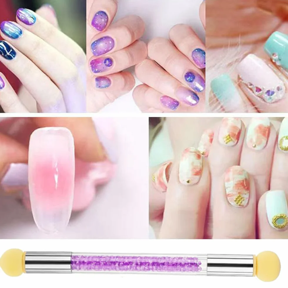 Spugna di pennellino Doppia Testa Spugna di Pennellino per Unghie con Manico Strass incluso 18 Testine di ricambio Pennello di spugnetta pigmento per nail art