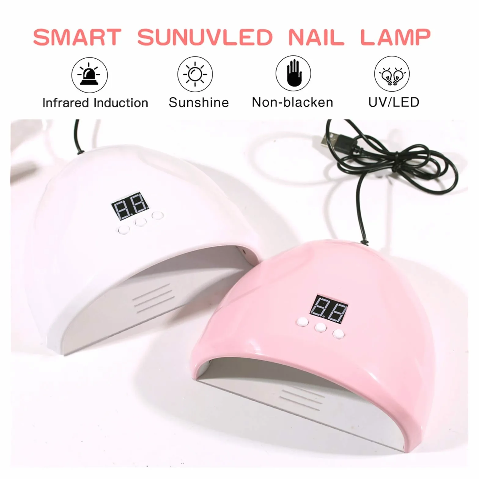 Lampade per Unghie, Sensore Automatico for Lampada polimerizzante Gel Polygel da 36 W con 3 impostazioni di Timer e Display LCD for Il Conto alla rovescia(White)