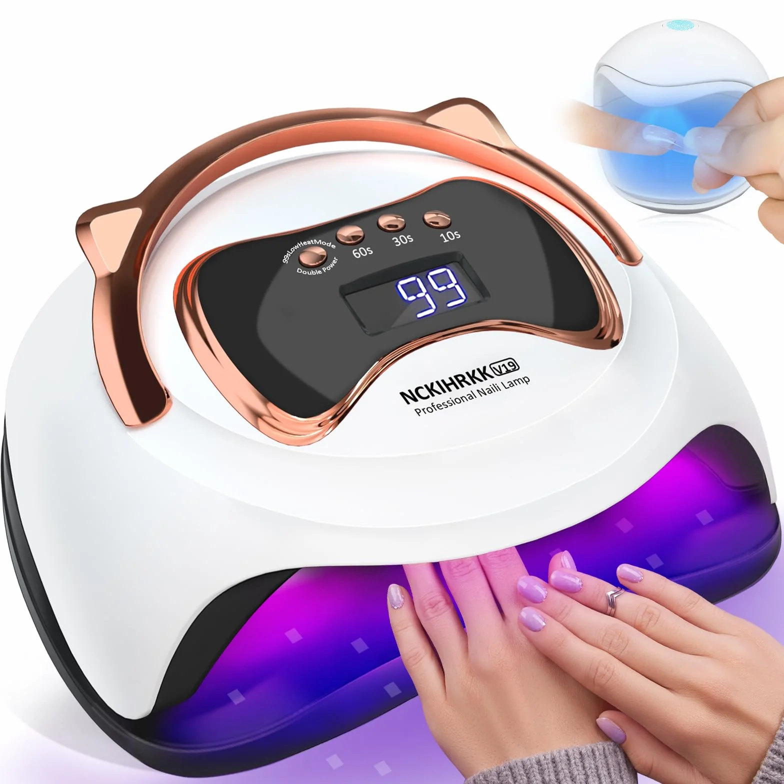 Lampada UV LED Unghie 180W, Maniglia a Orecchio di Gatto Professionale Fornetto Unghie Semipermanente con 4 Timer, Pannello LCD, Automatico Sensore con Mini Lampada UV Unghie, Casa e Salone