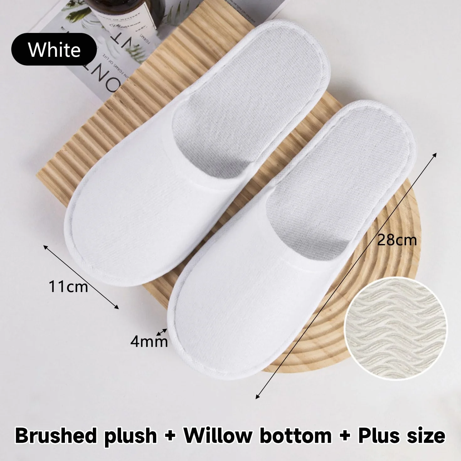 Pantofole Usa e Getta Antiscivolo, Pantofole Chiuse, Pantofole in Spugna Premium, Ciabatte Monouso per Hotel, Spa, Casa, Viaggi, Feste, Famiglie, Unisex, Lavabili, Misura Universale, 2 Paia (Bianco)
