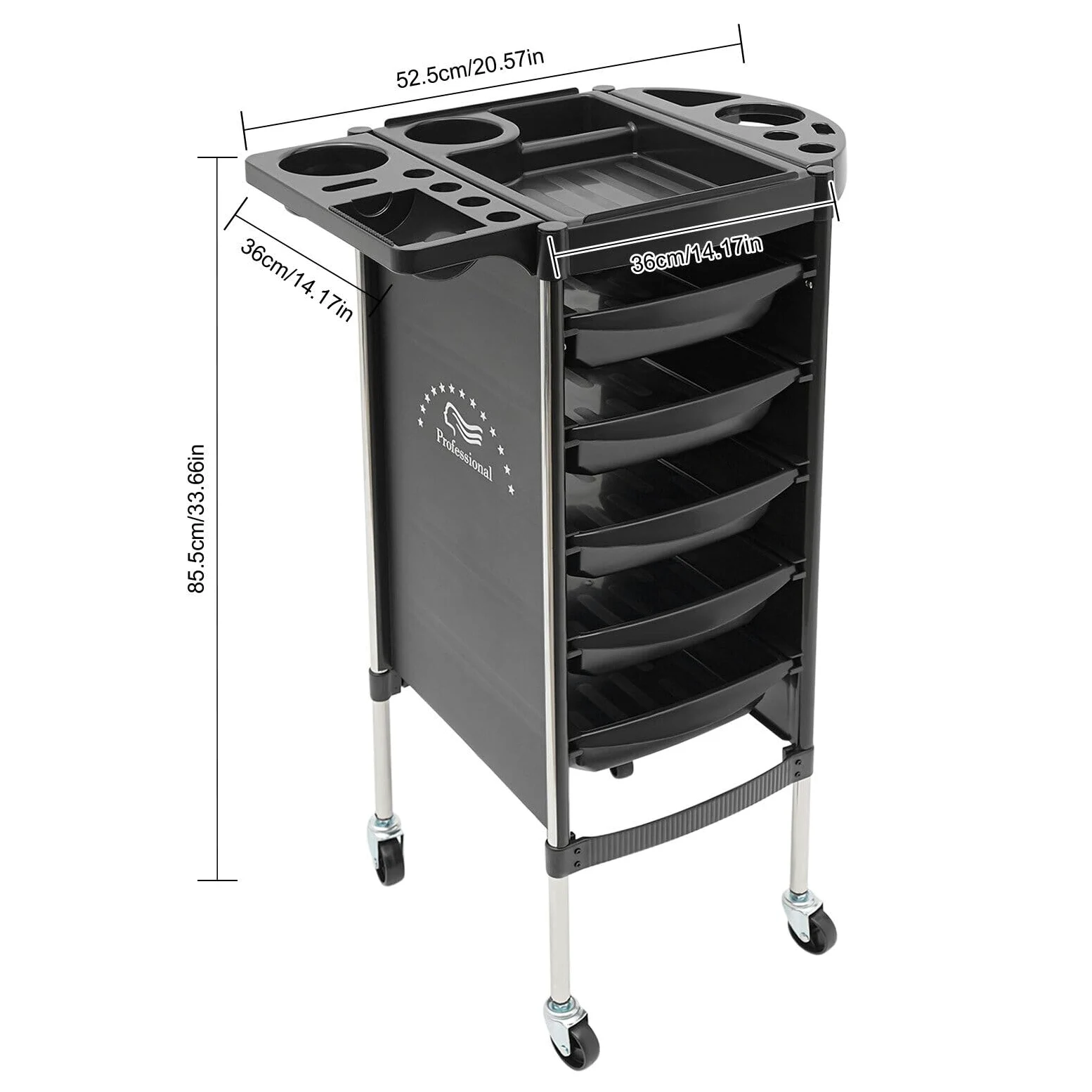 Carrello per Parrucchiere TRIEBAN Pieghevole con 5 cassetti per Parrucchieri, saloni di Bellezza (Nero)