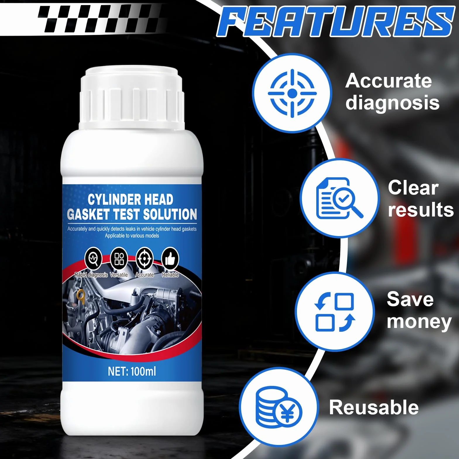 Tester di Guarnizione a Testa Cilindrica CO2 - Kit Universale Rilevatore di Perdite CO₂ per 50 Test Auto Moto