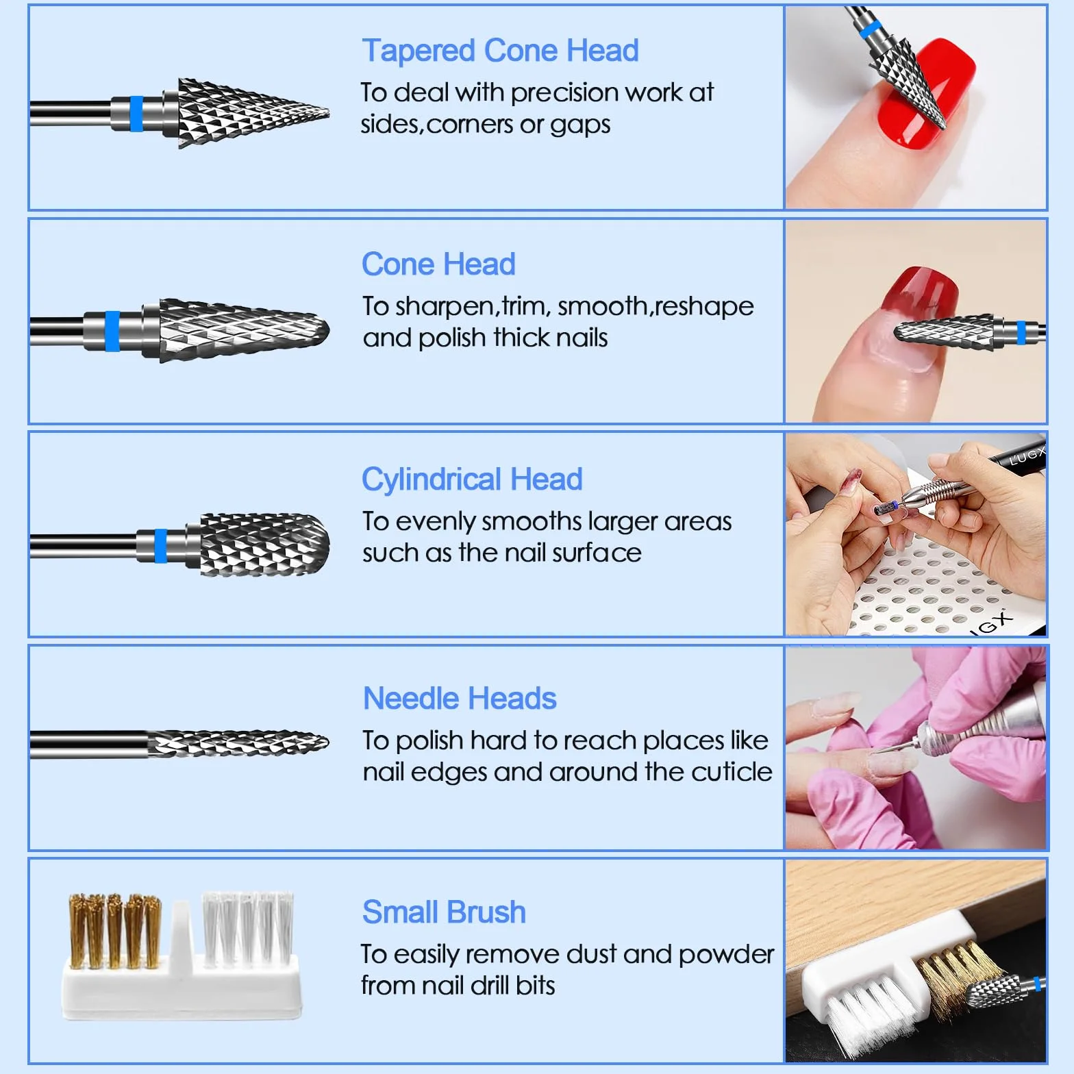 Punte per fresa unghie 2,35 mm universali manicure pedicure