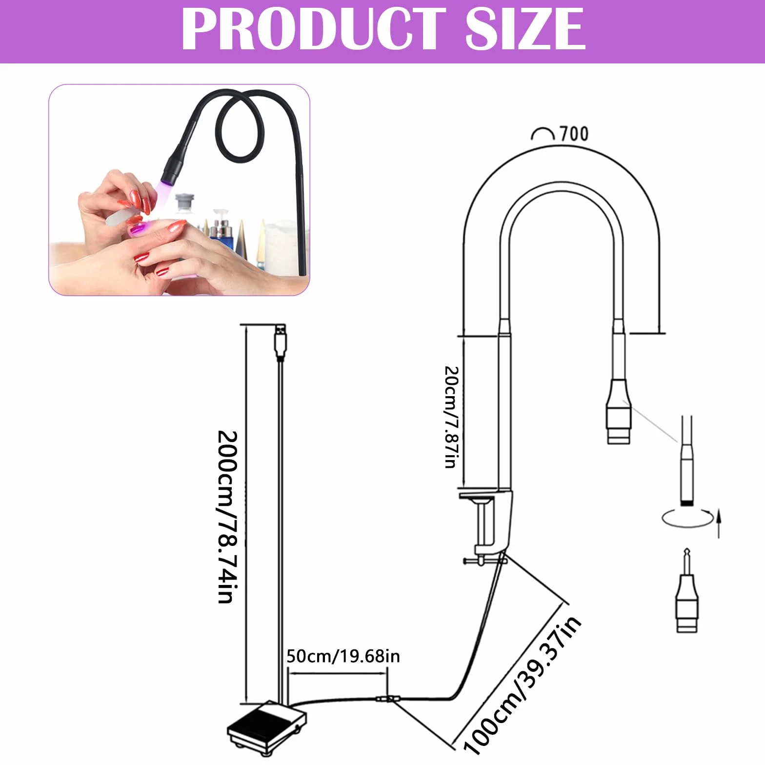 Lampada Ciglia, LampadaCiglia UV 10W Luce UV Per Fotopolimerizzazione Per Interruttore A Pedale Dimensione Spot Regolabile Collo Cigno con Adesivi Ciglia Occhiali Protezione