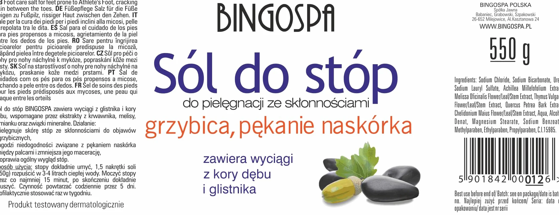 Sale per infezione da fungo, fessure del piede dell'atleta tra le dita dei piedi 550 g BINGOSPA