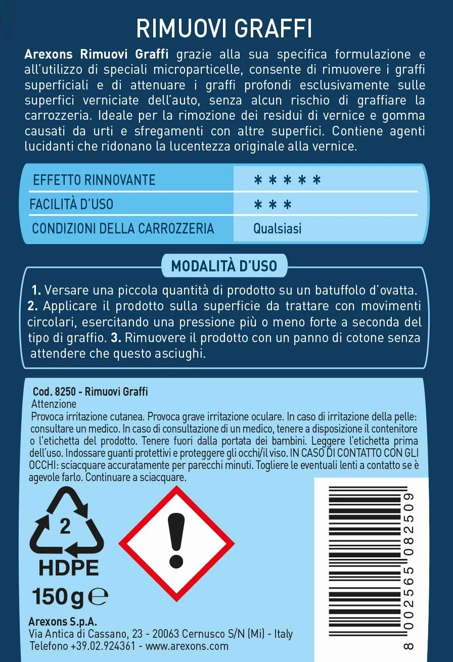 Arexons Pasta rimuovi graffi auto carrozzeria 150 gr