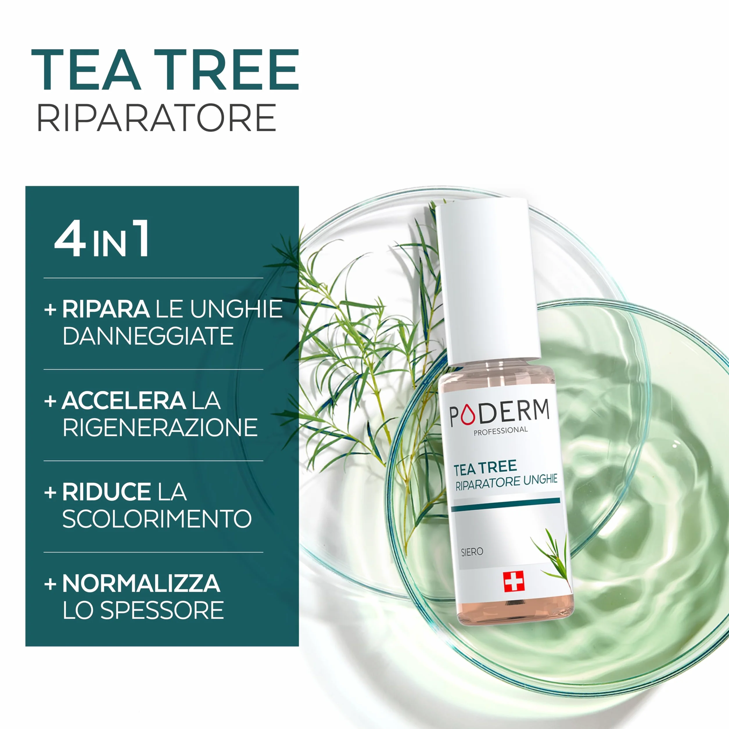 PODERM Tea Tree Riparatore Unghie 6 ml Siero 4-in-1 Swiss Made