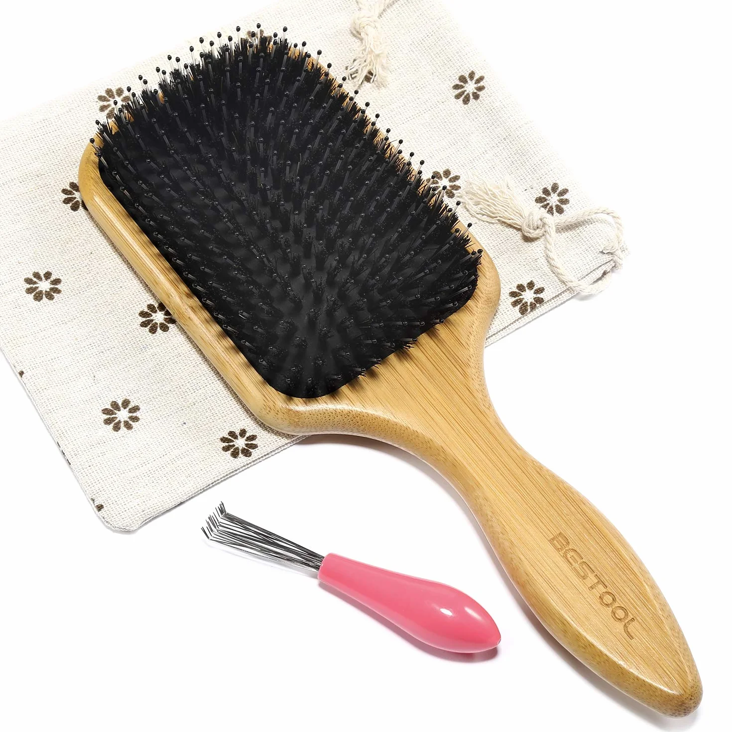 BESTOOL Spazzola per capelli in setole di cinghiale legno naturale massaggio anti statico grande per donna uomo bambino