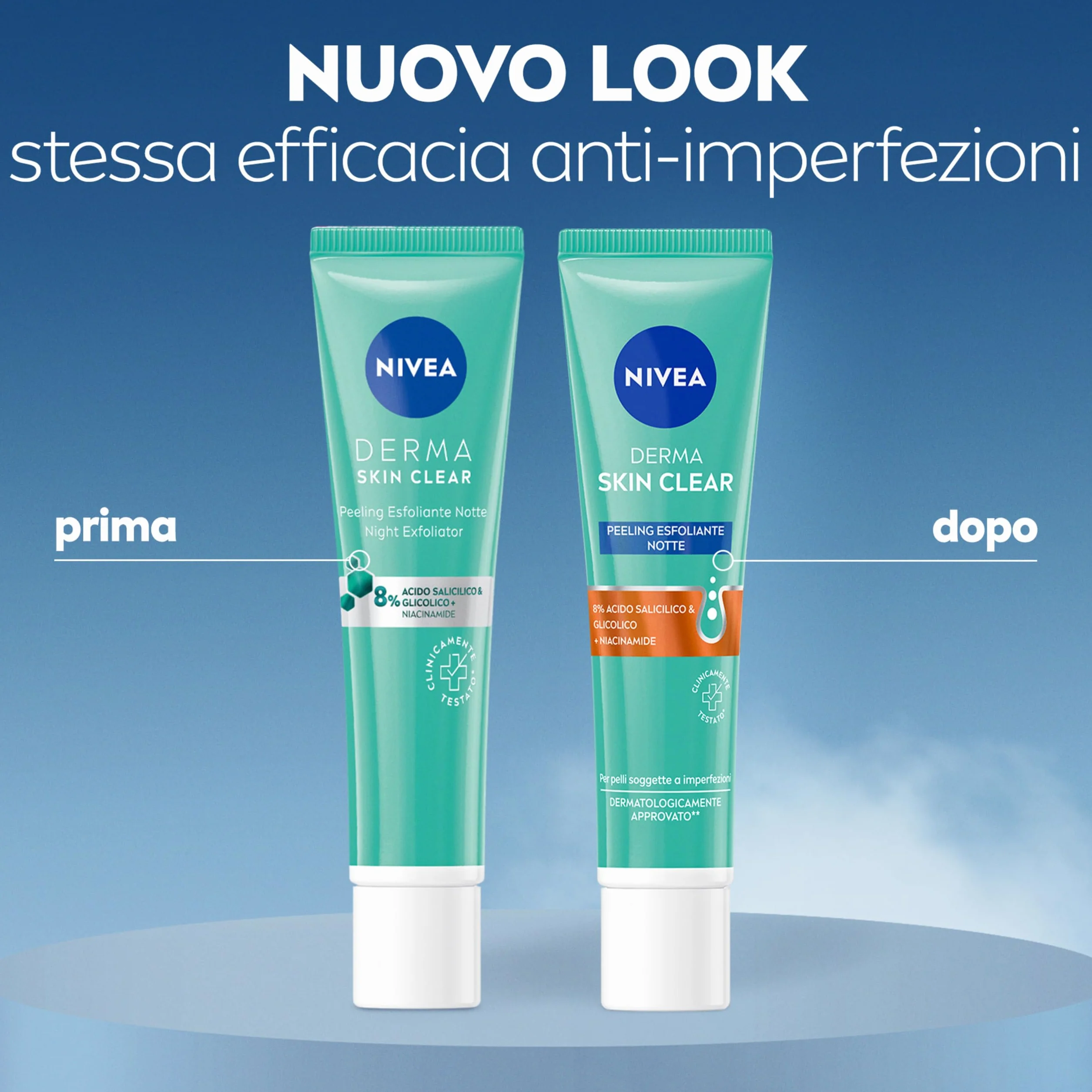 NIVEA Derma Skin Clear Peeling Anti-Imperfezioni 40 ml, Peeling viso esfoliante per la cura della pelle mista con Acido Glicolico, Acido Salicilico e Niacinamide, Esfoliante viso purificante