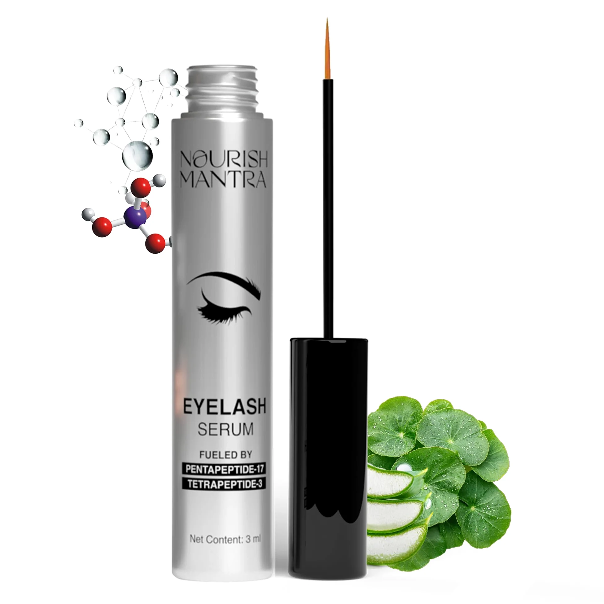 Nourish Mantra Siero per la crescita delle ciglia | Siero per migliorare le ciglia per ciglia più lunghe, spesse e piene | Infuso con Tetrapeptide, Pentapeptide, Centella asiatica e Aloe Vera | Adatto