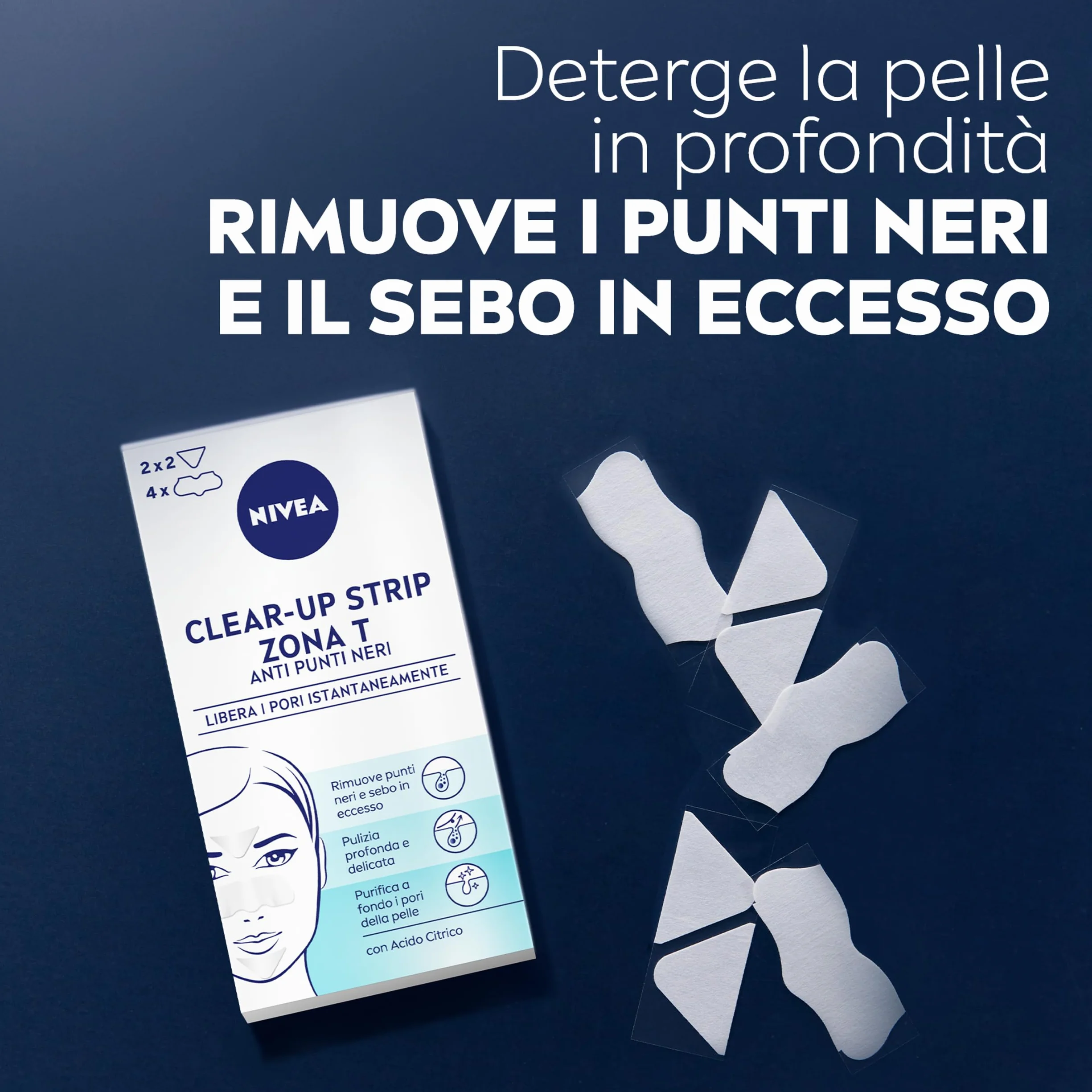 NIVEA Clear-Up Strips Zona T Cerotti punti neri in confezione da 3 x 6 pezzi, Cerotti anti-imperfezioni per la pulizia viso e NIVEA Soft Mini crema viso, corpo e mani da 25 g in omaggio