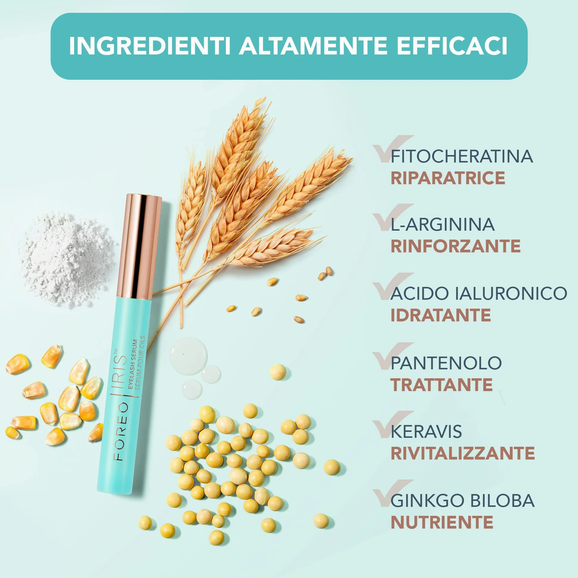 IRIS Siero ciglia - Siero ciglia allungante - Volume, Forza e Protezione - Lash Serum Concentrato - Fitocheratina, Arginina e Acido Ialuronico - Siero Ciglia e Sopracciglia